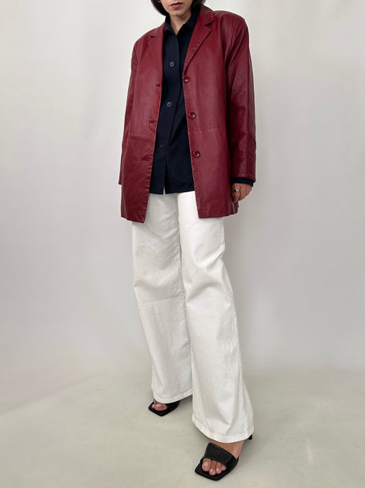 Vintage Burgundy Leather Blazer