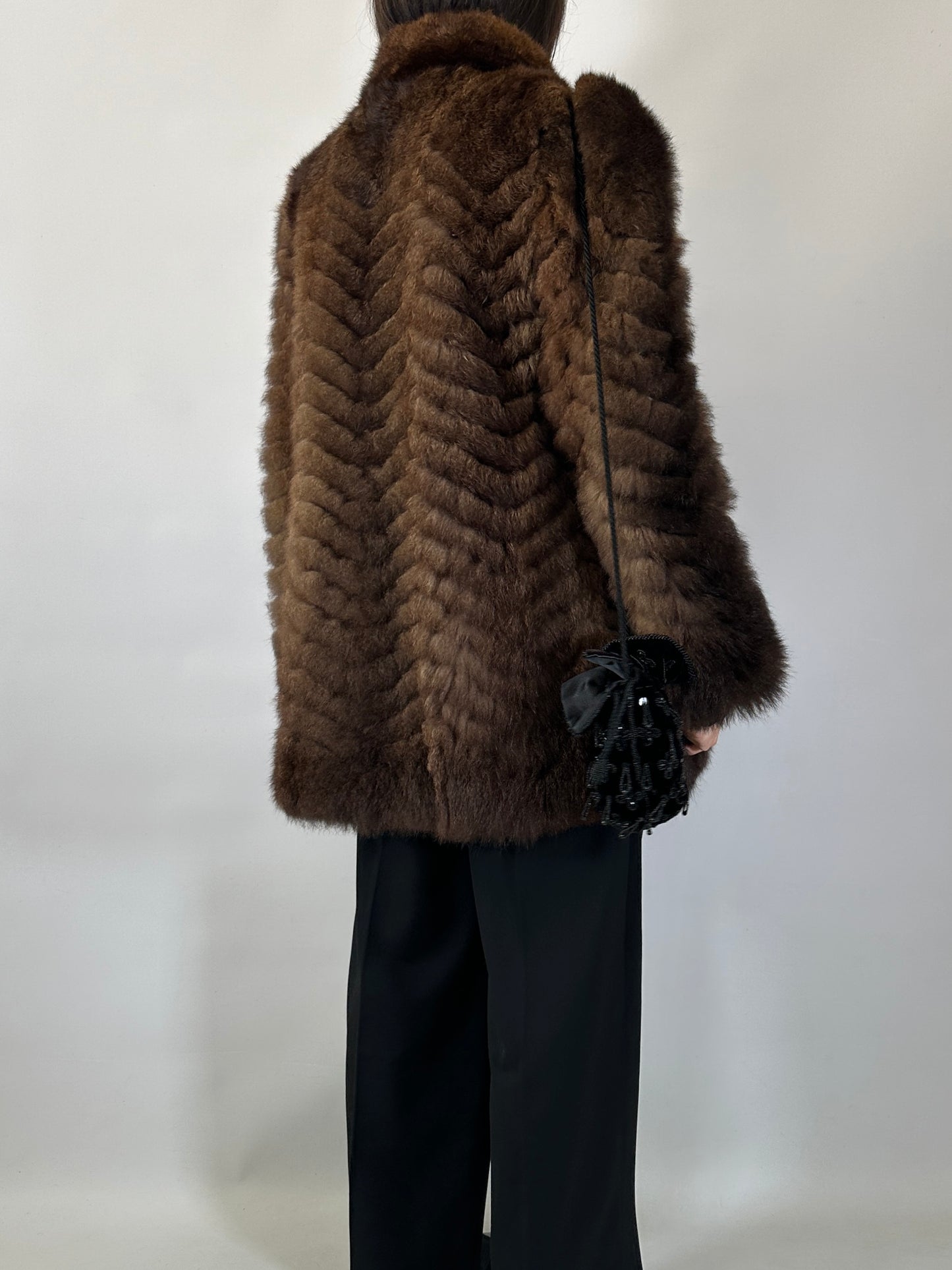 Vintage Chevron Fur Coat