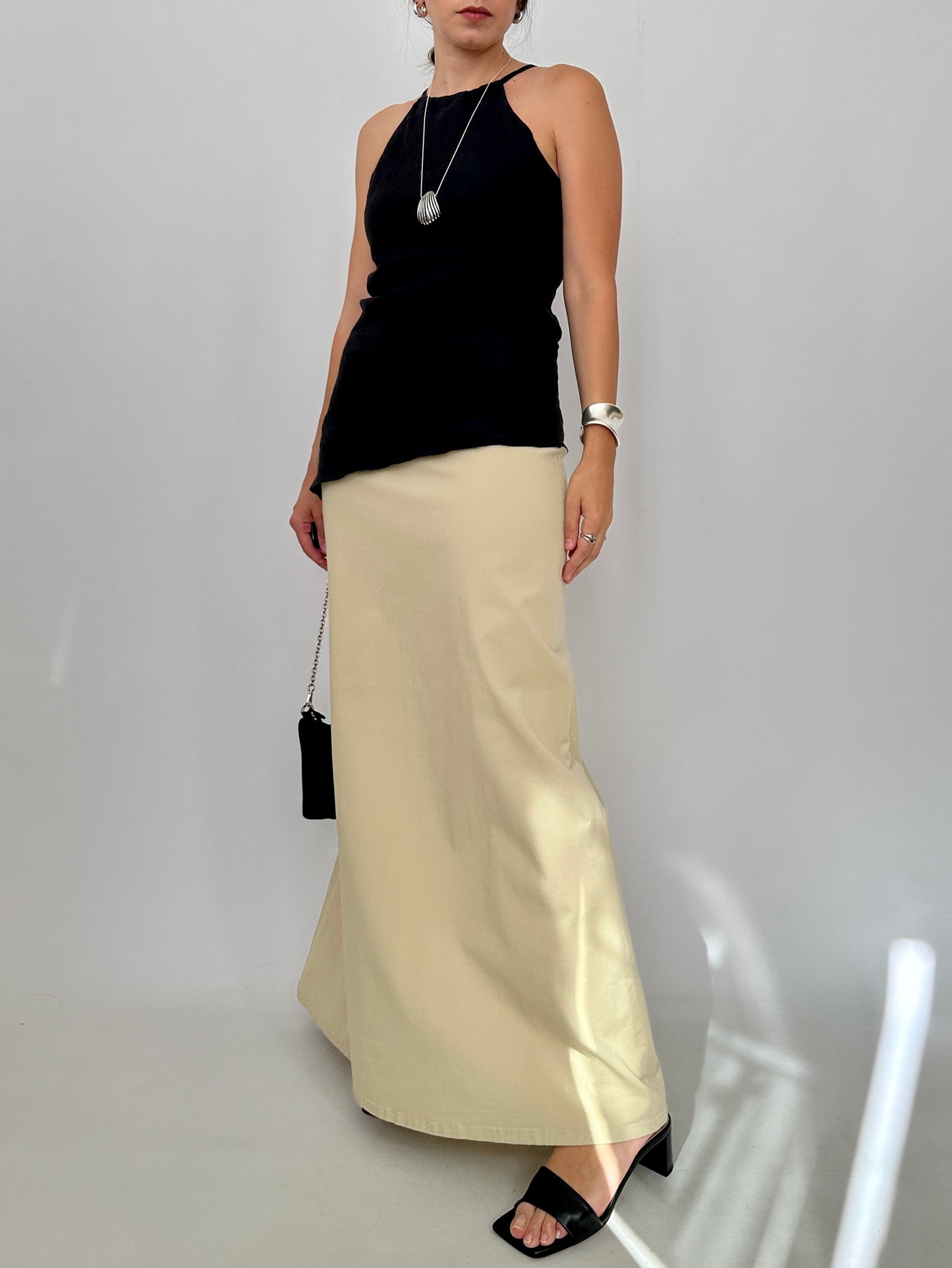 Minimal Cream Cotton Maxi Skirt