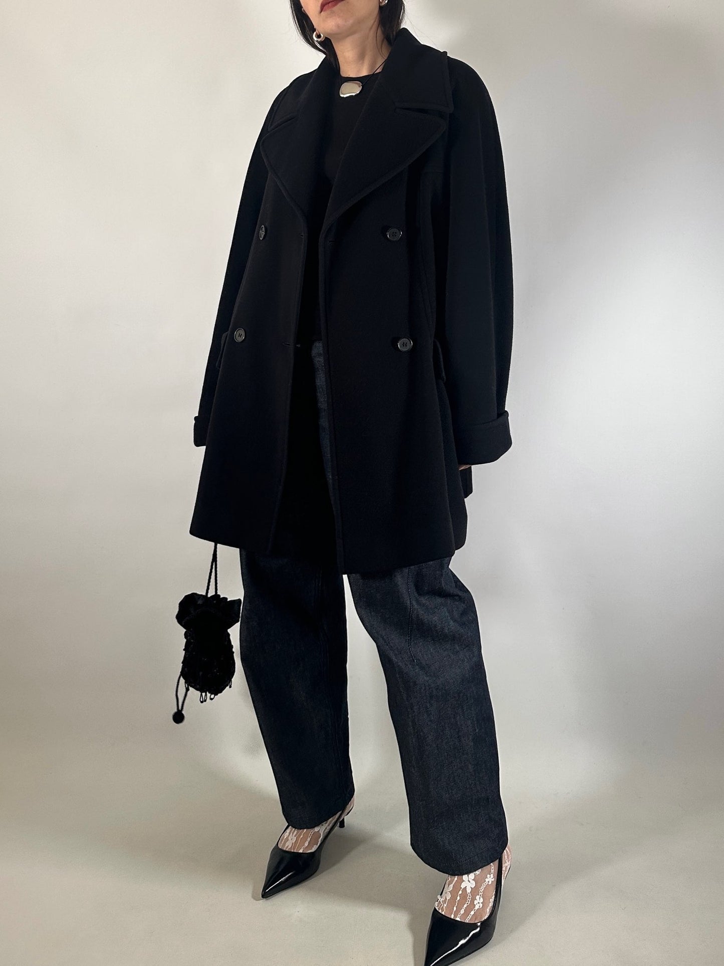 Vintage Black Cashmere Blend Peacoat