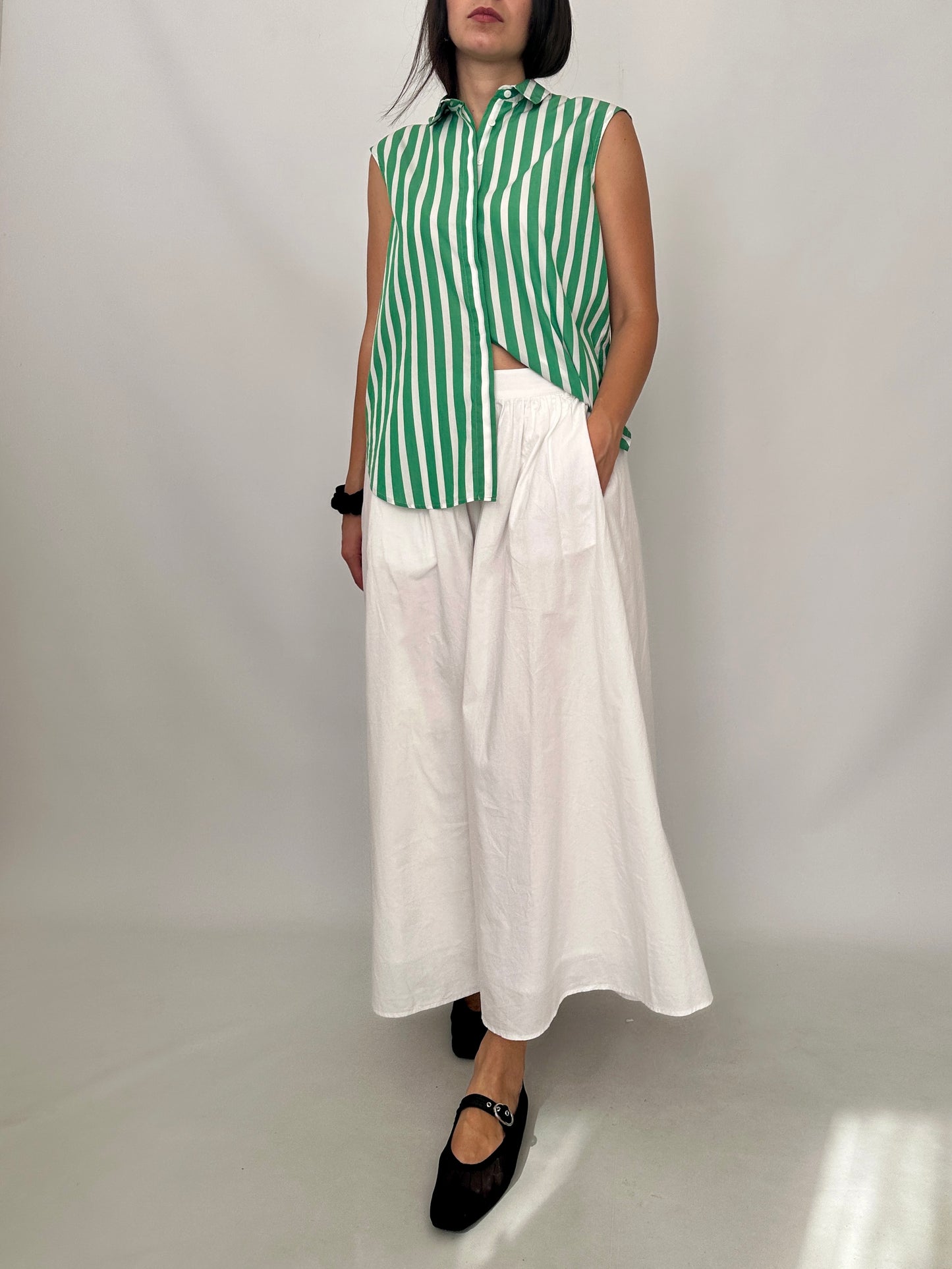Green Striped Cotton Shirt