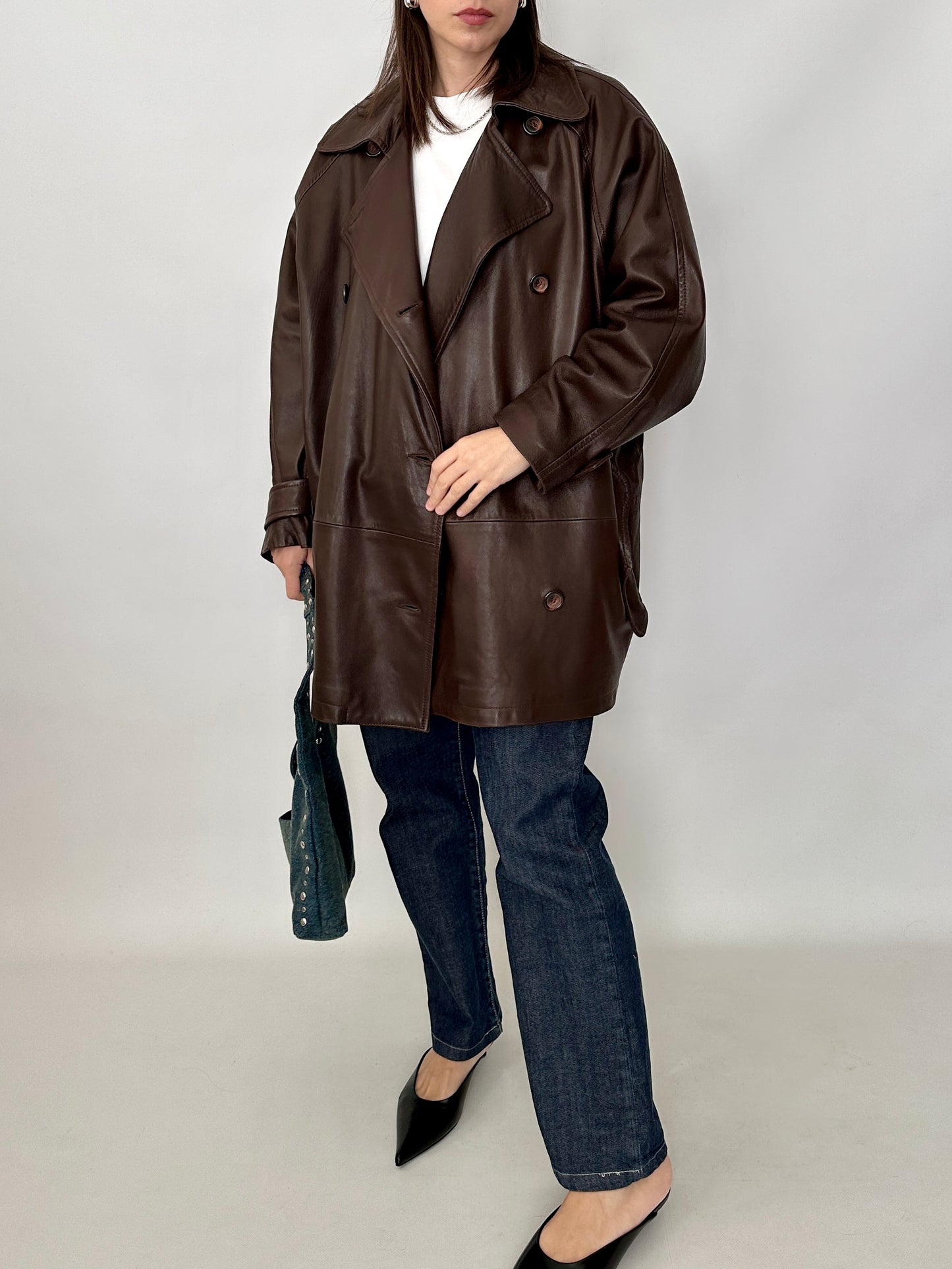 Chocolate brown soft leather caban