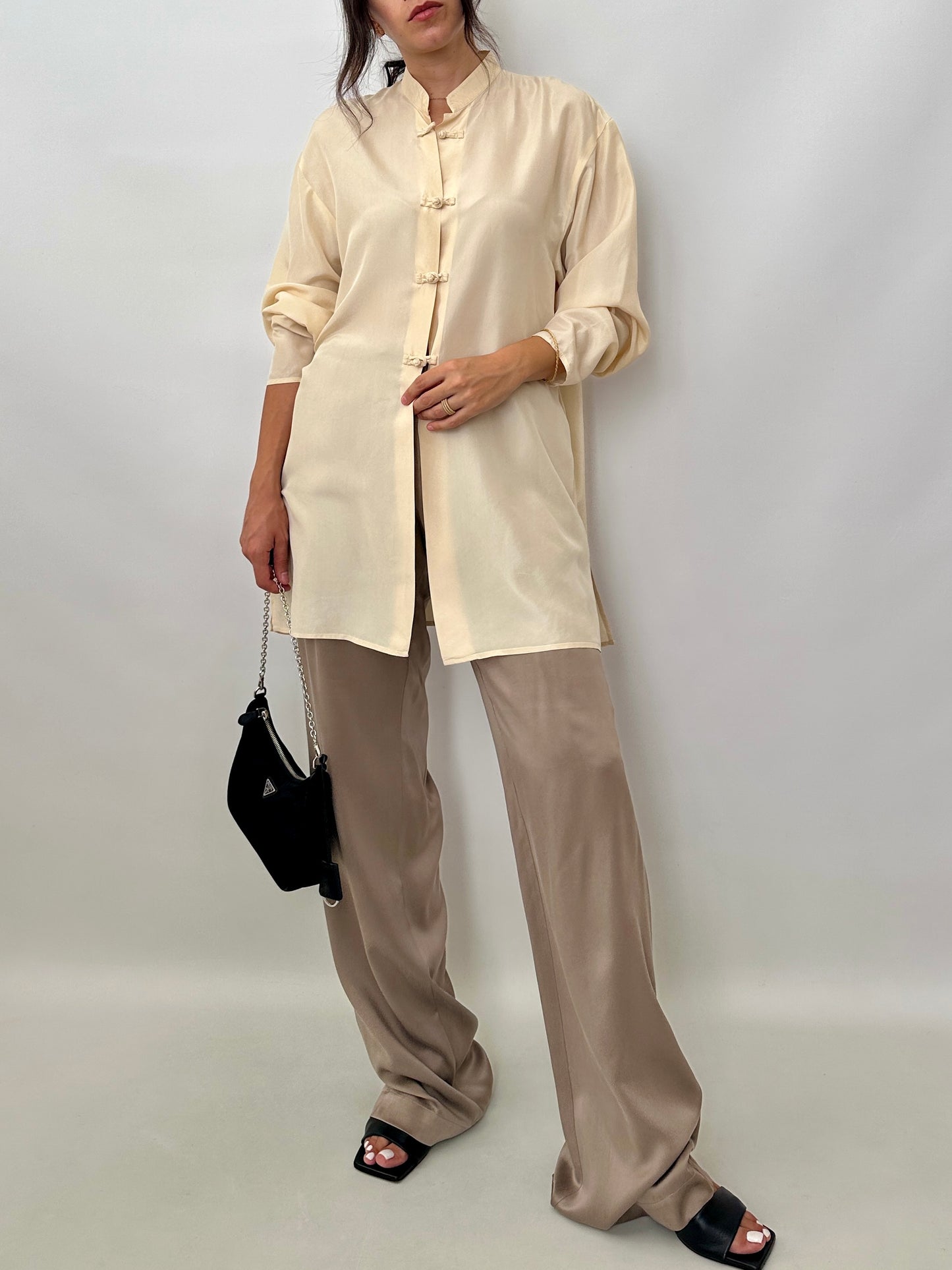 Pure silk mandarin collar shirt