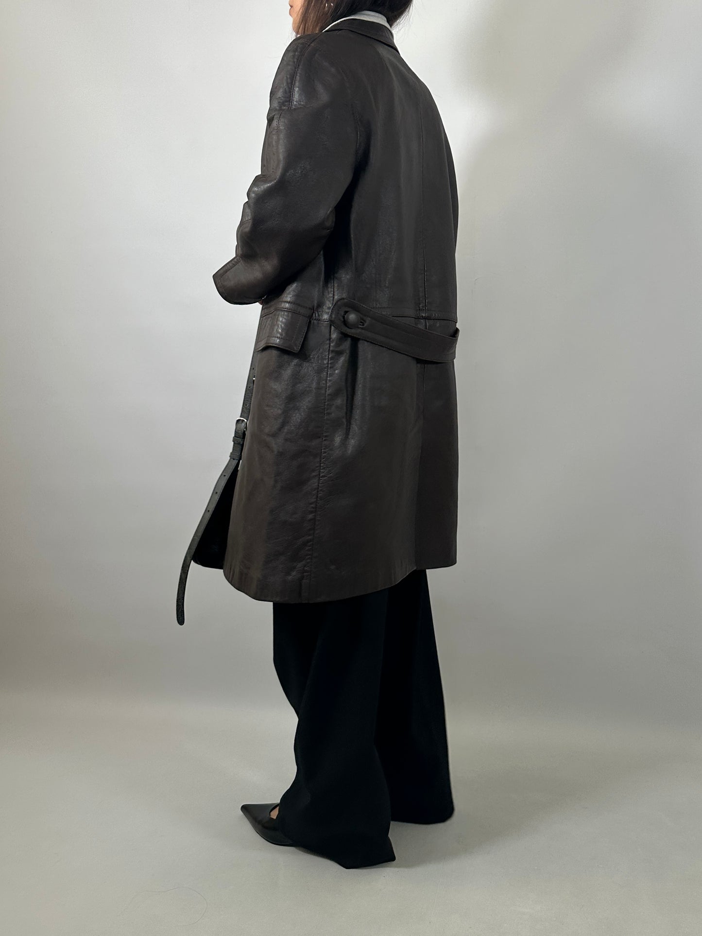 90s Brown Leather Long Jacket
