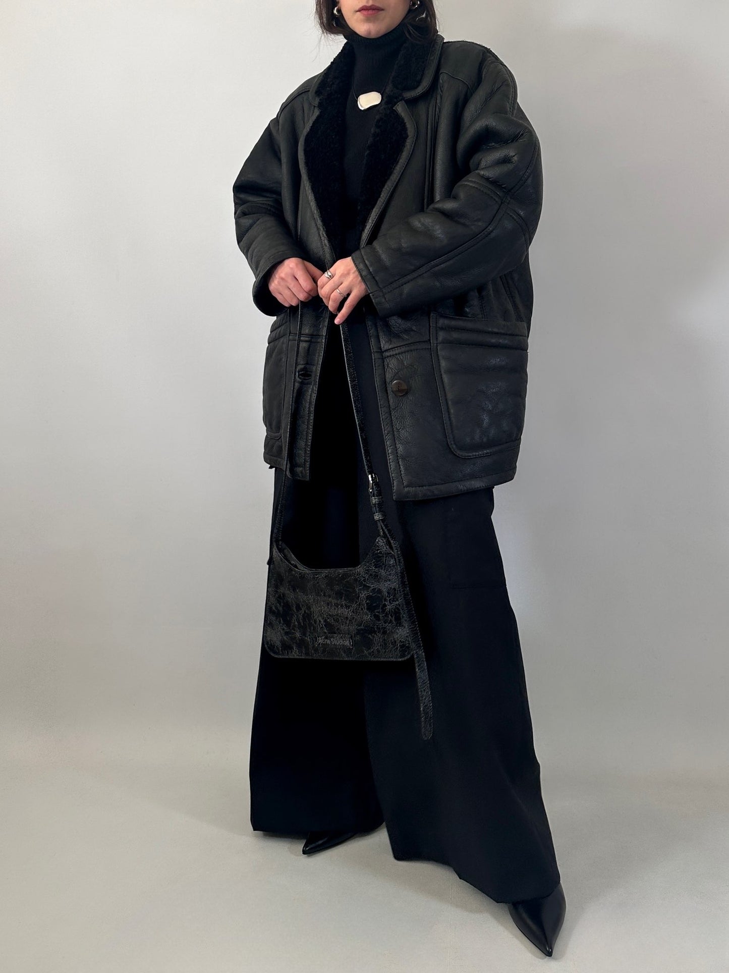 Vintage black shearling coat