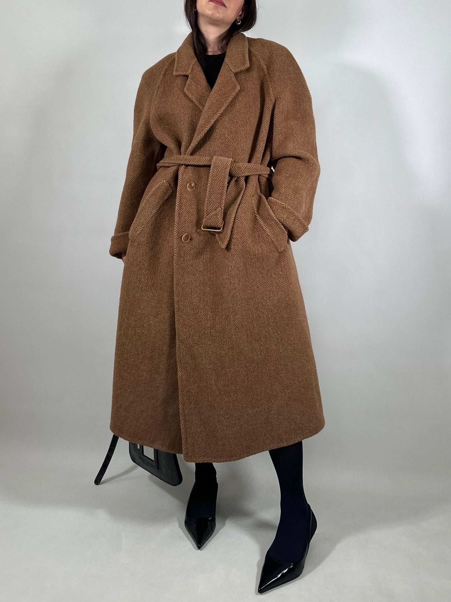 Oversized Herringbone Belted Coat