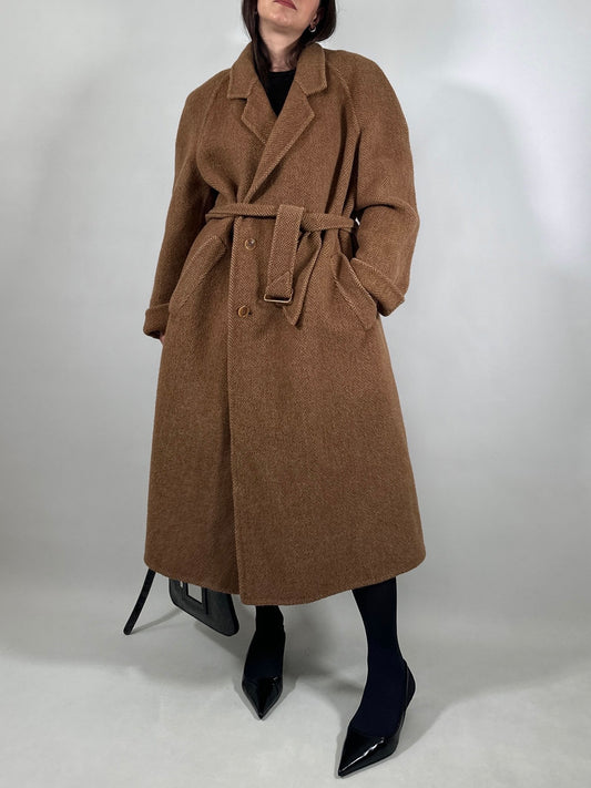 Oversized Herringbone Belted Coat
