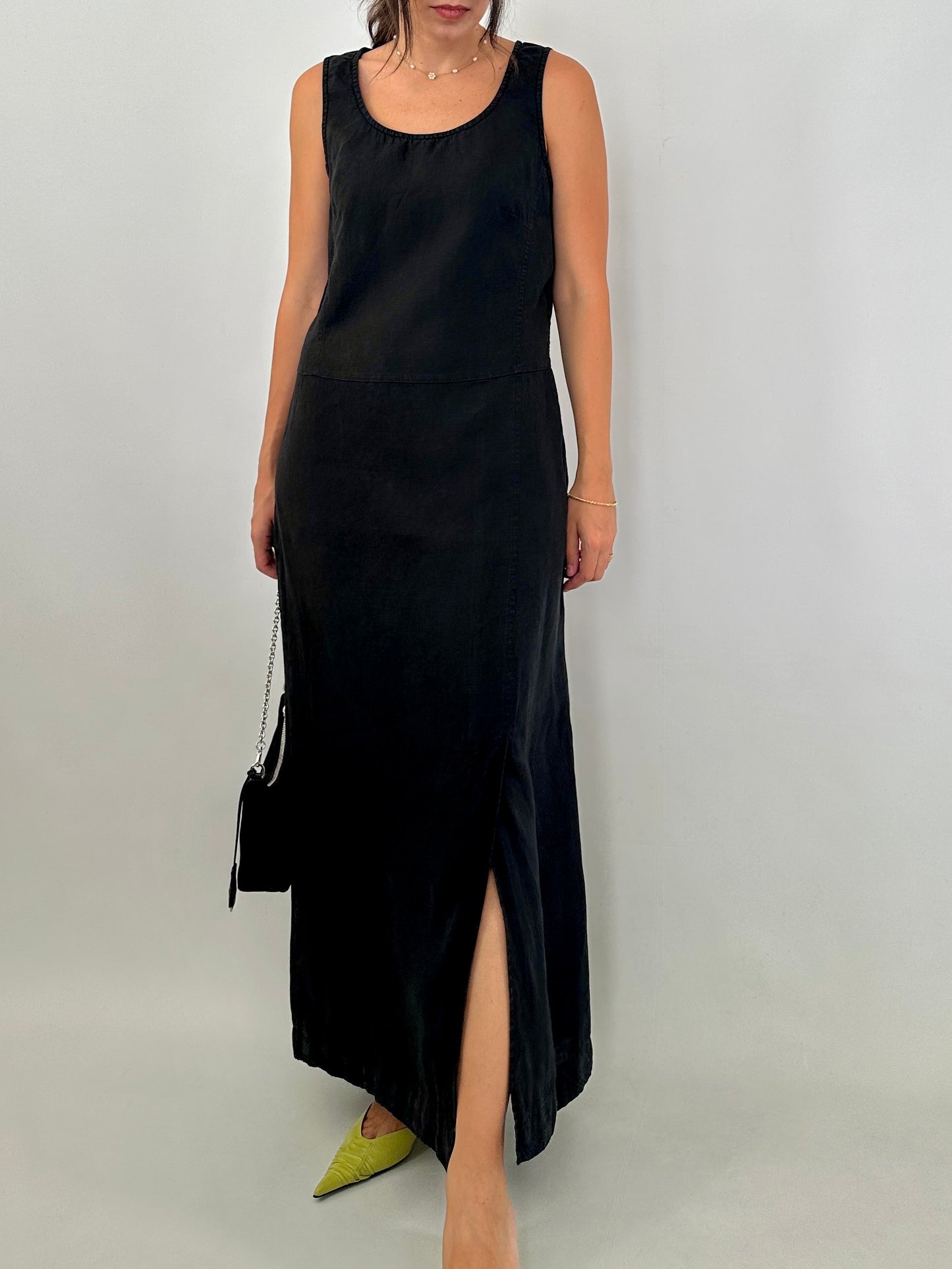 Pure linen maxi black dress