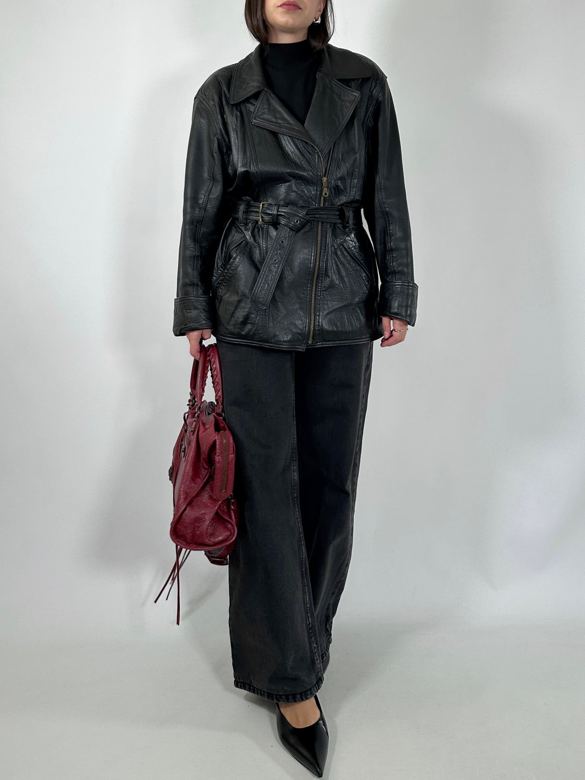 Vintage Black Leather Biker Jacket