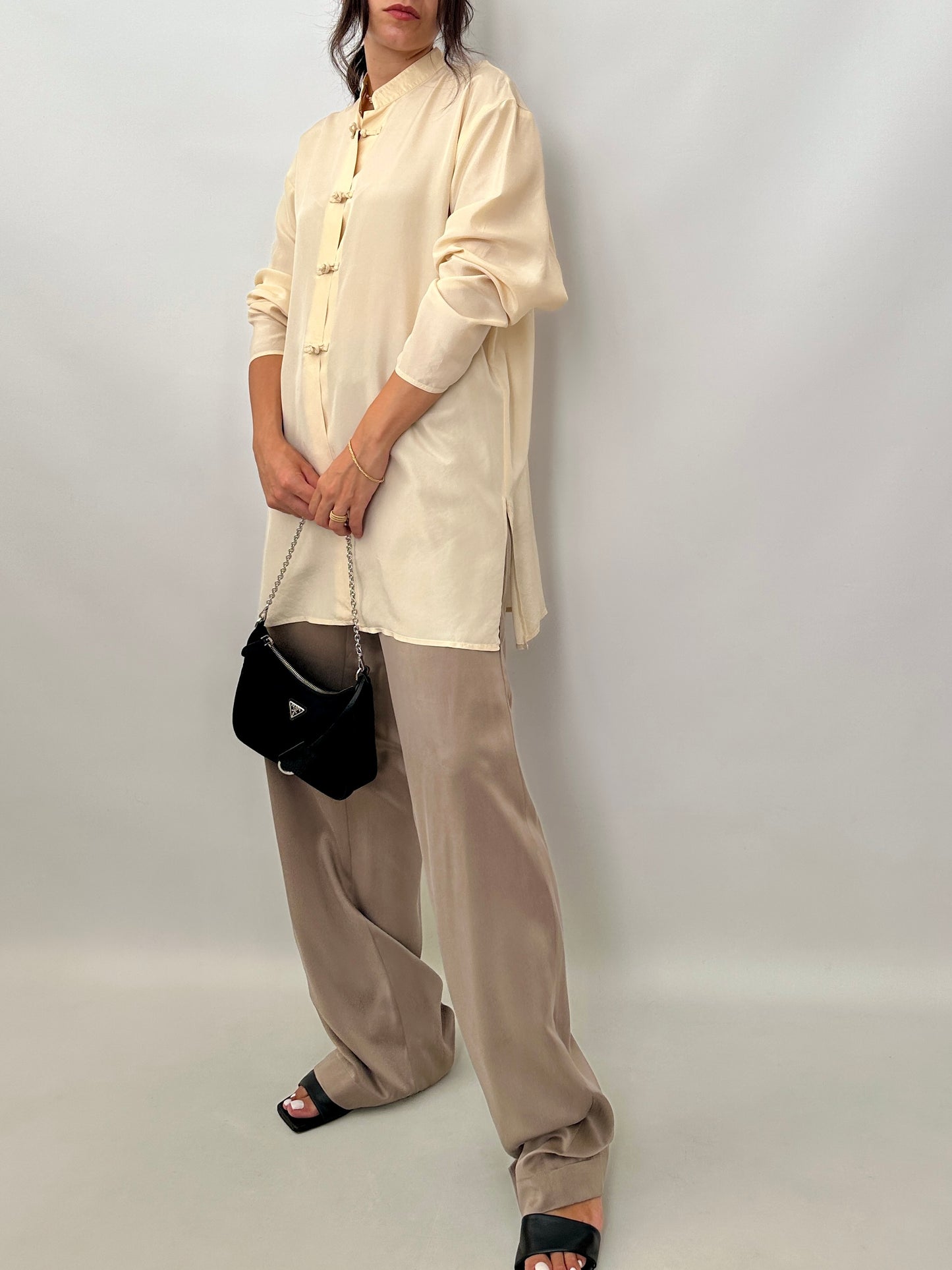 Pure silk pull-on trousers