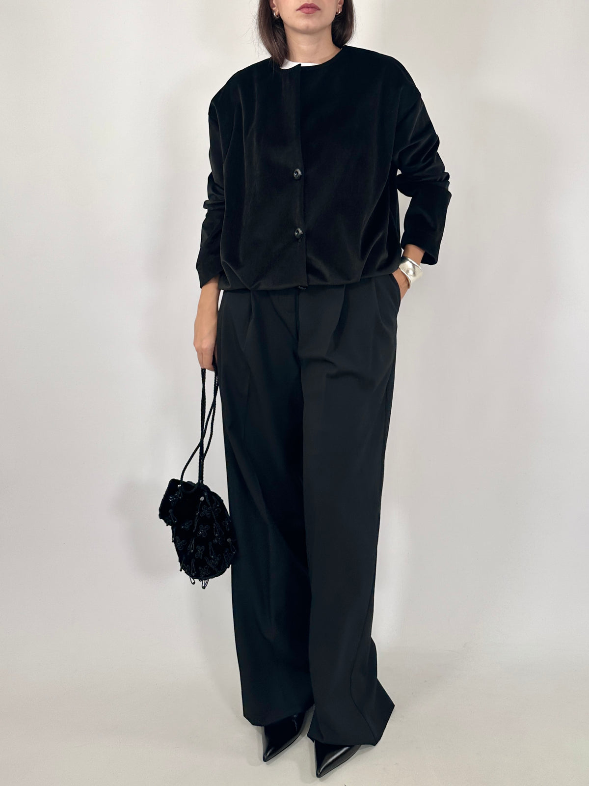 Tailored Black Velvet Bomber