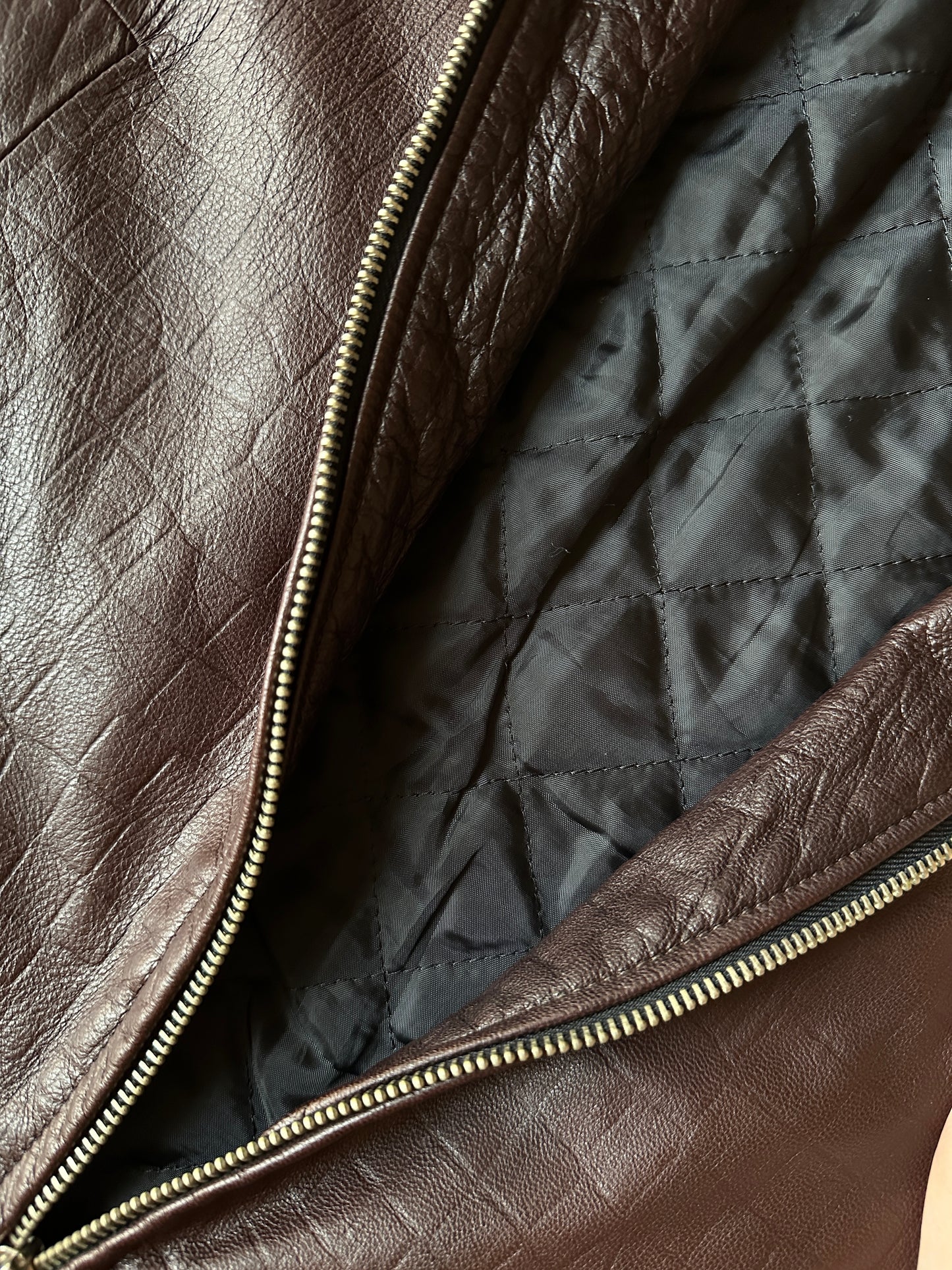 Brown croc-print genuine leather jacket