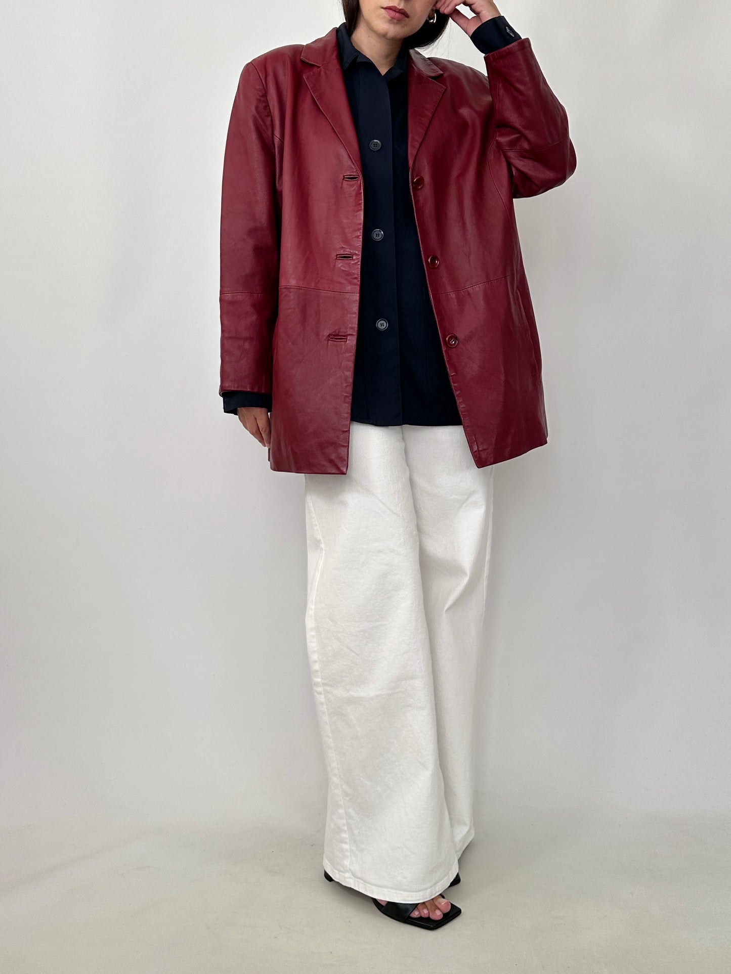Vintage Burgundy Leather Blazer