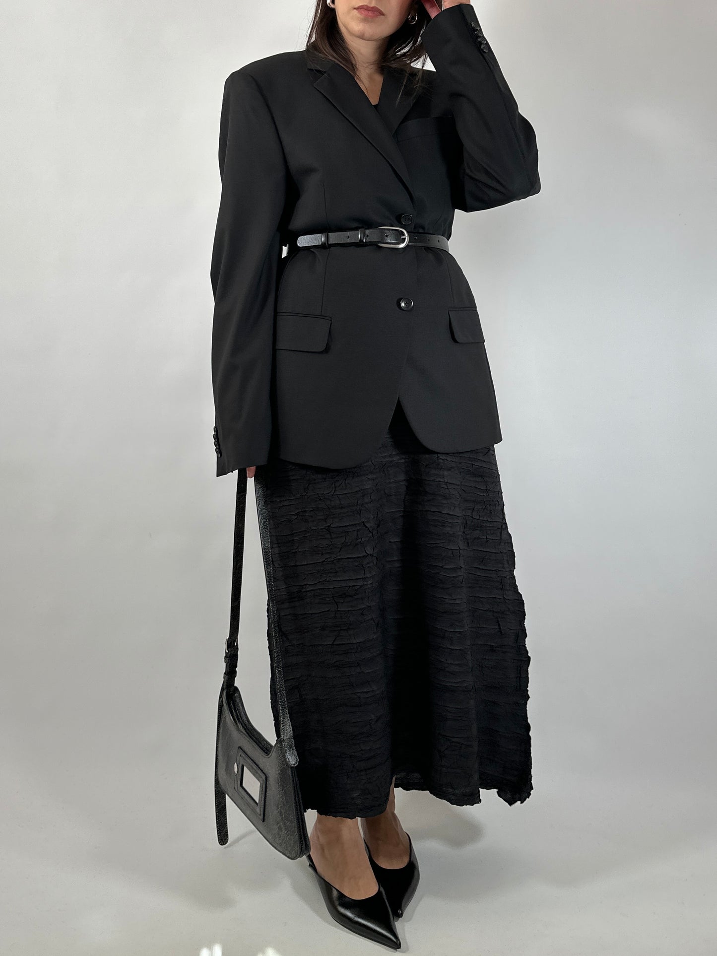 Black Crinkled Maxi Skirt