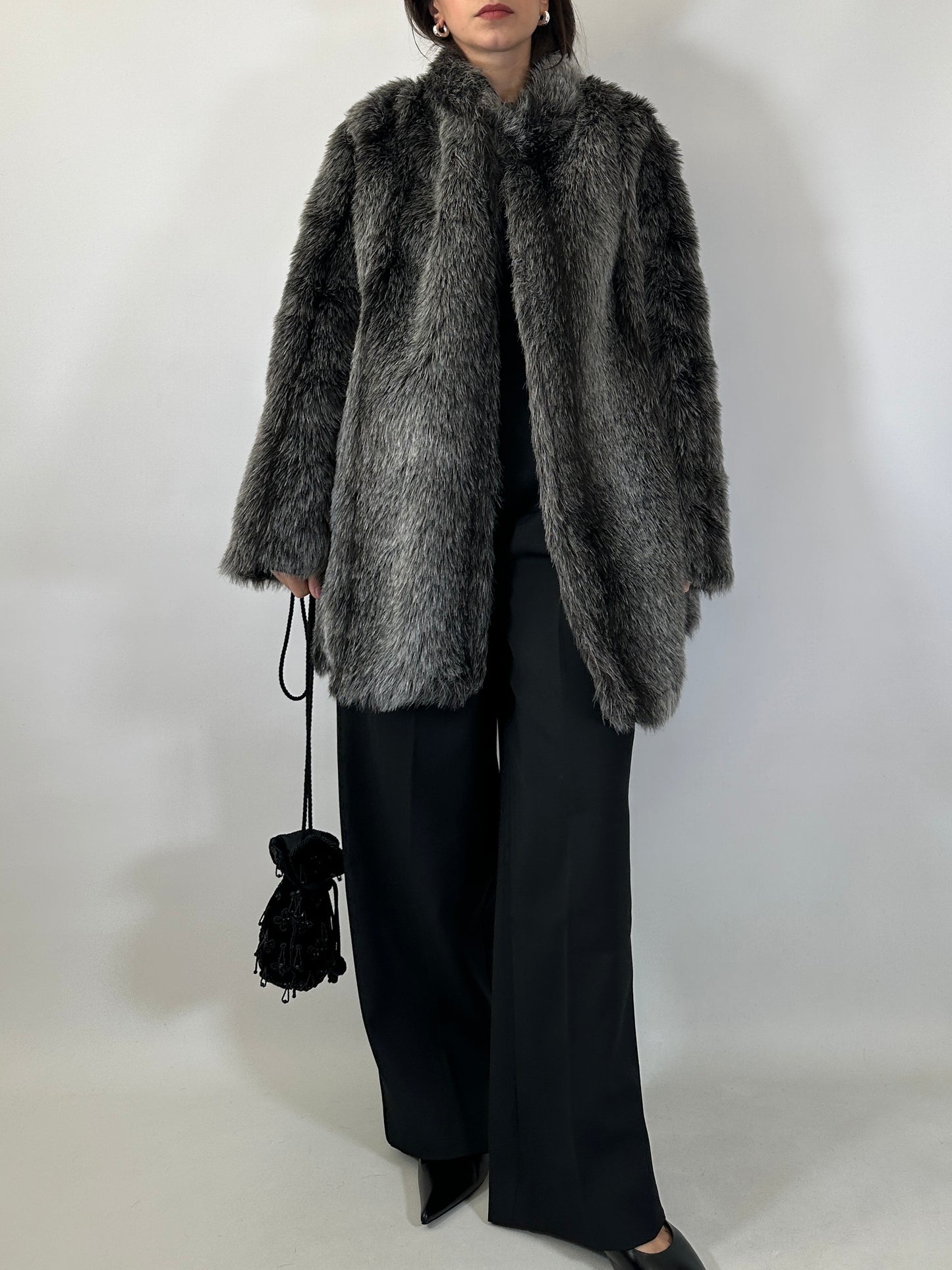 Vintage Grey Faux Fur Coat