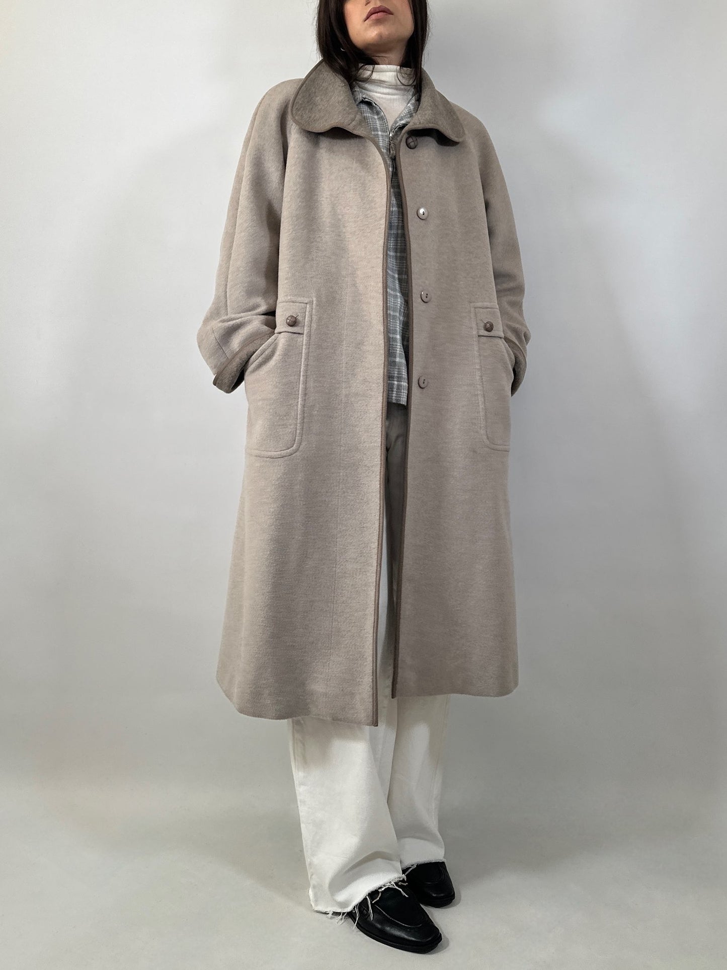 Vintage Wool & Cashmere Coat with Contrast Collar & Cuffs