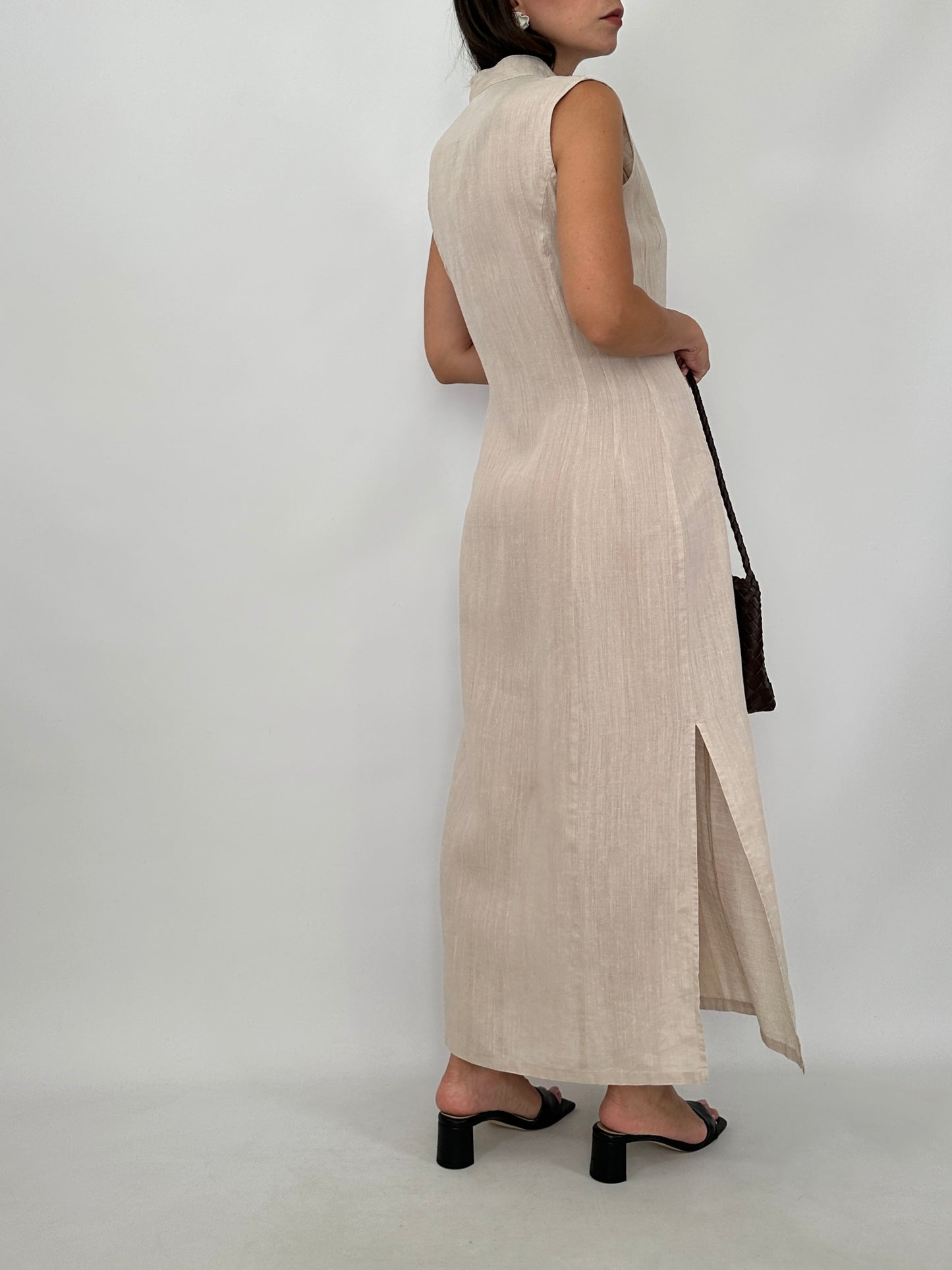 Pure Linen Mandarin Midi Dress