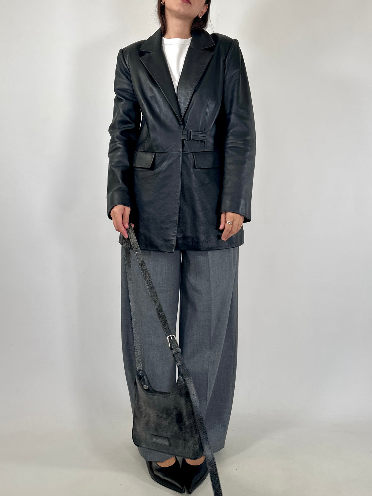 Minimal Closure Leather Blazer