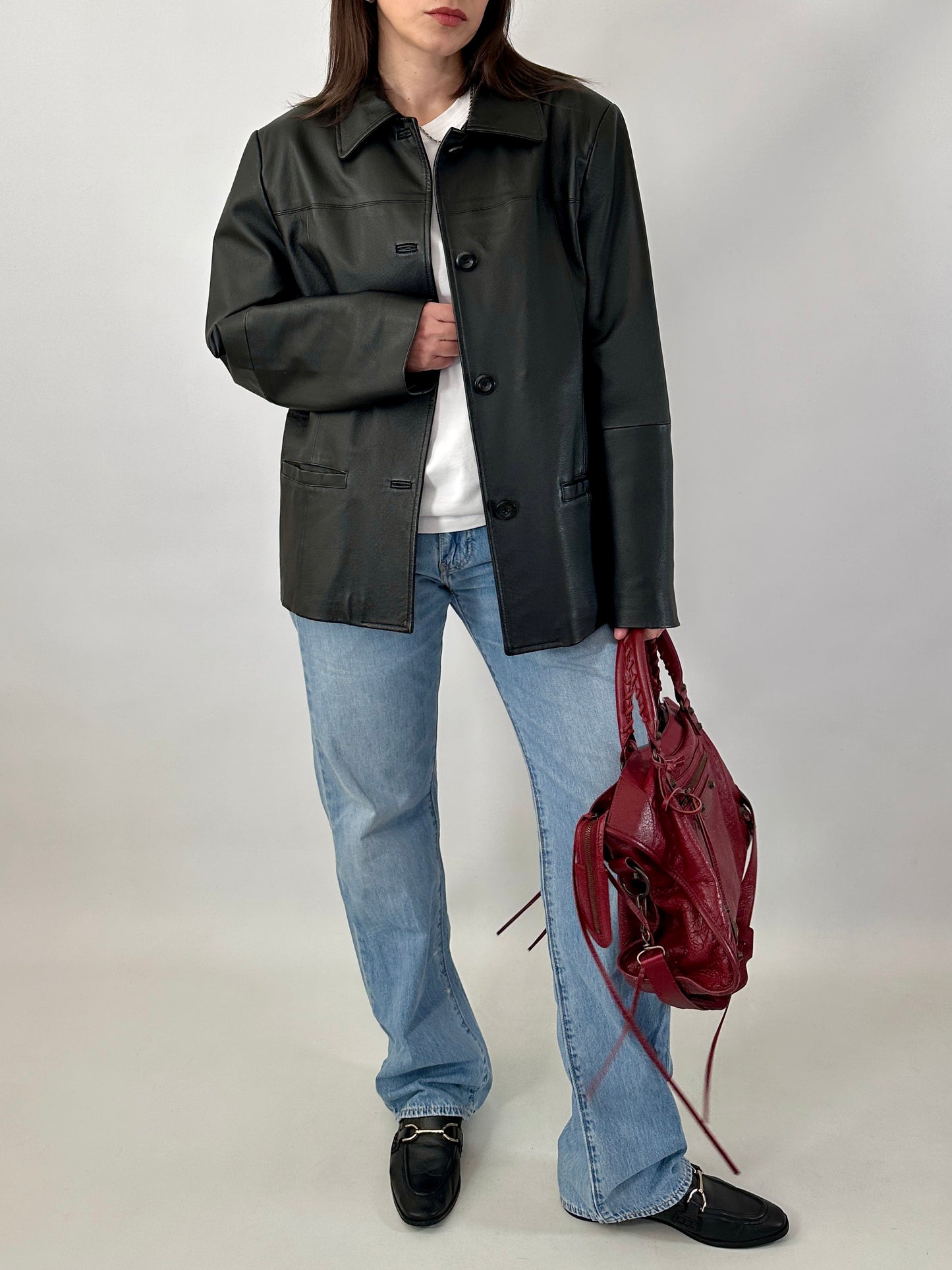 Vintage genuine leather boxy jacket