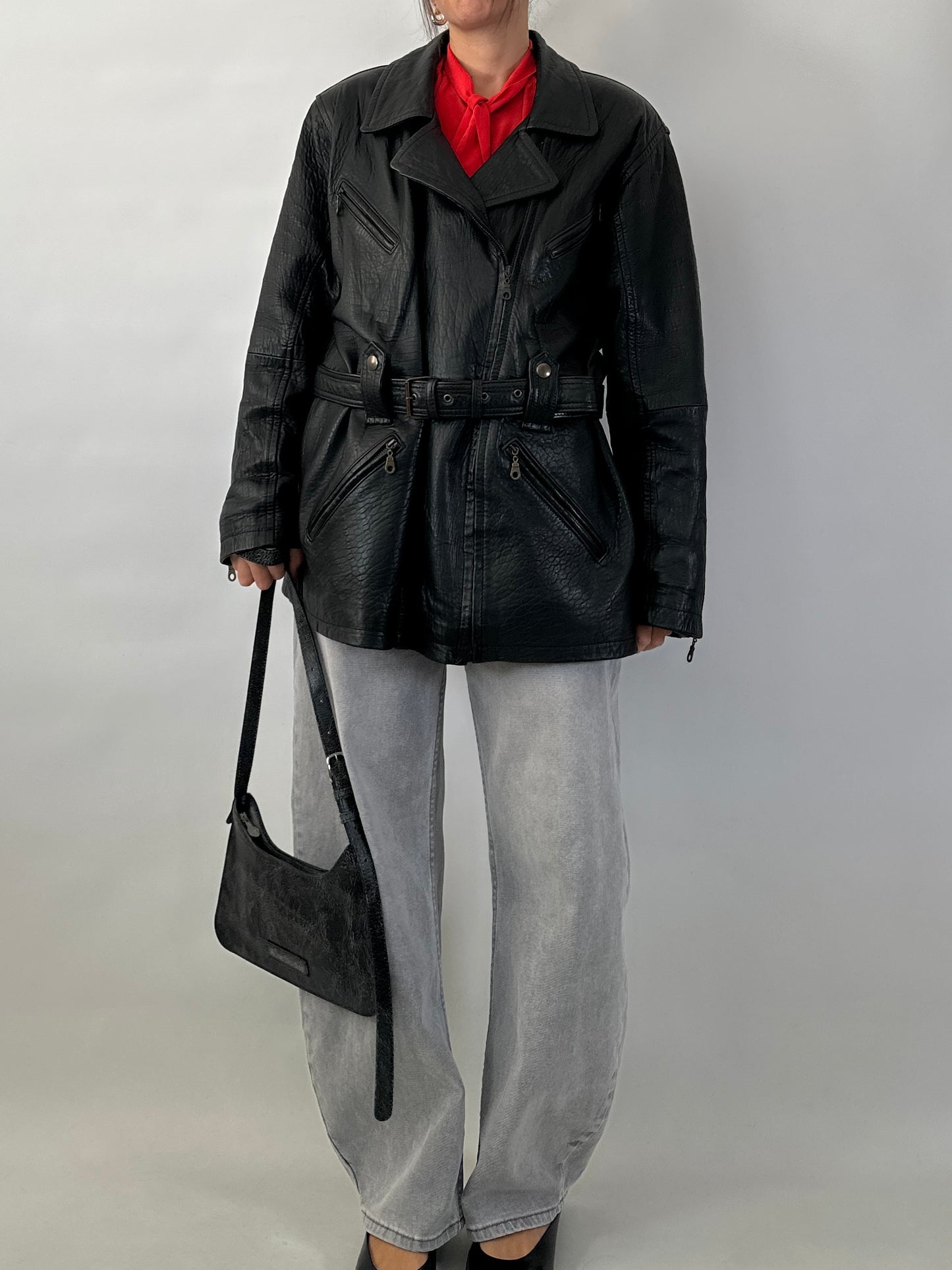 Vintage belted soft leather jacket