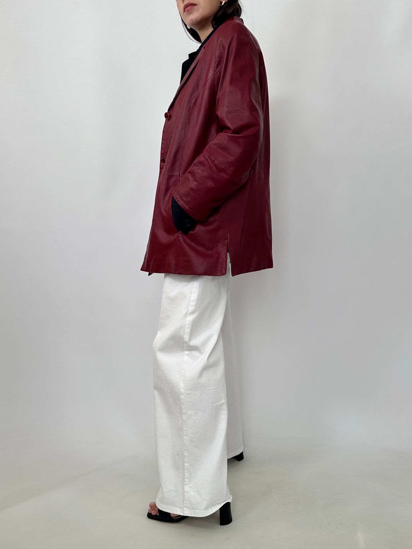 Vintage Burgundy Leather Blazer