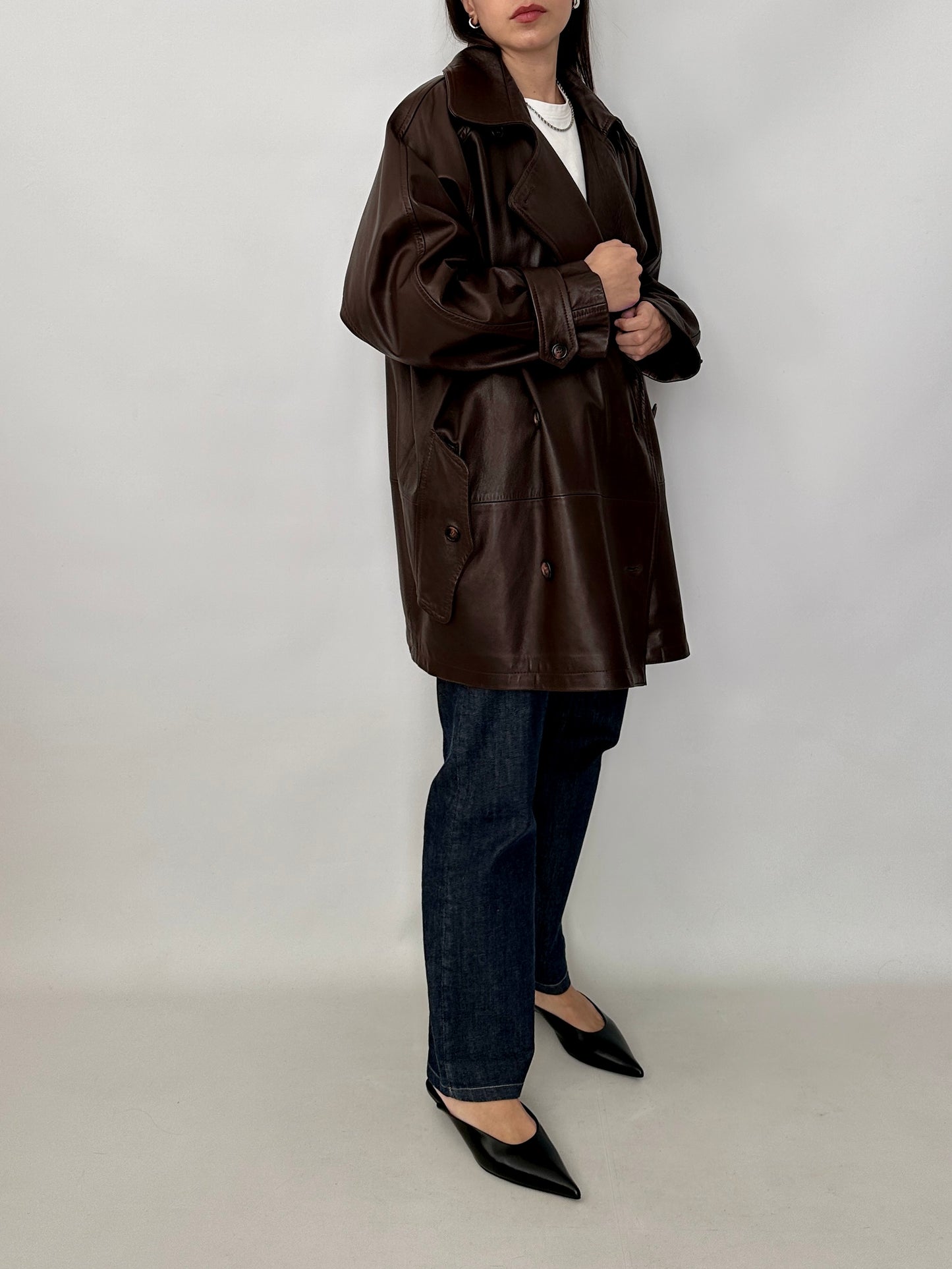 Chocolate brown soft leather caban