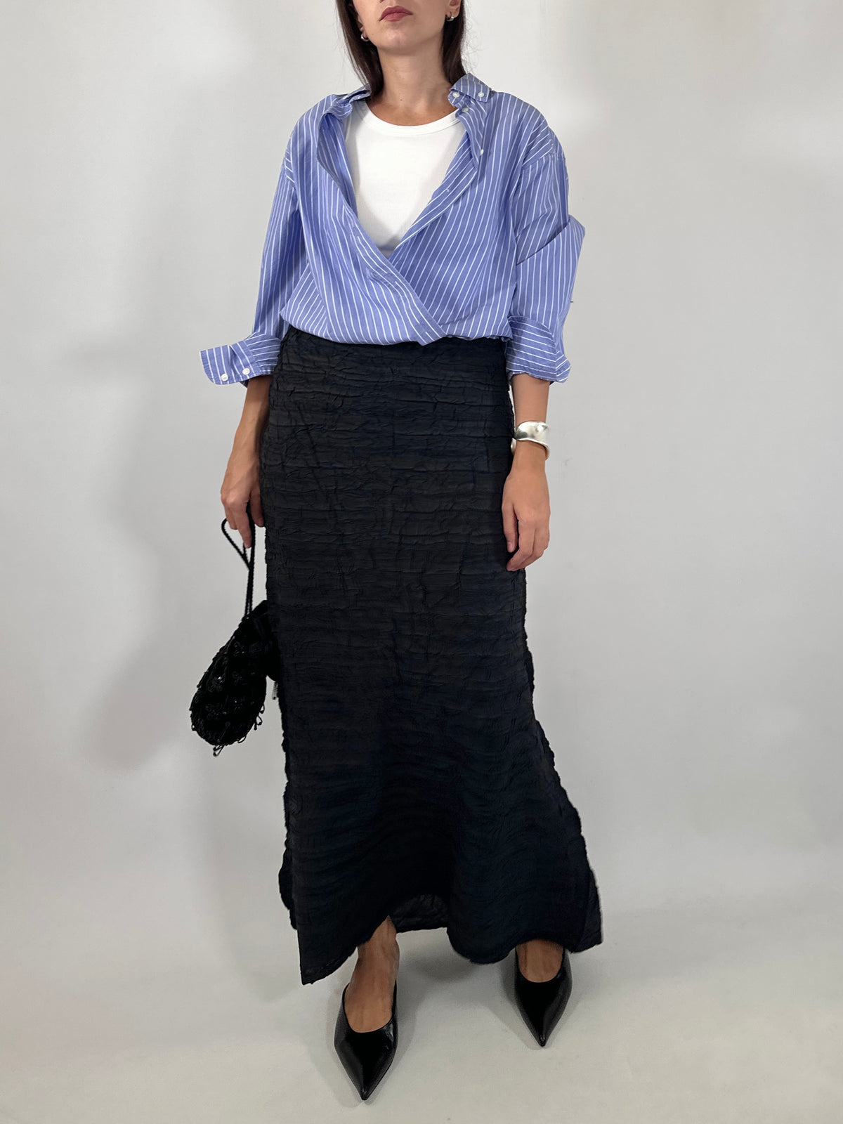 Black Crinkled Maxi Skirt