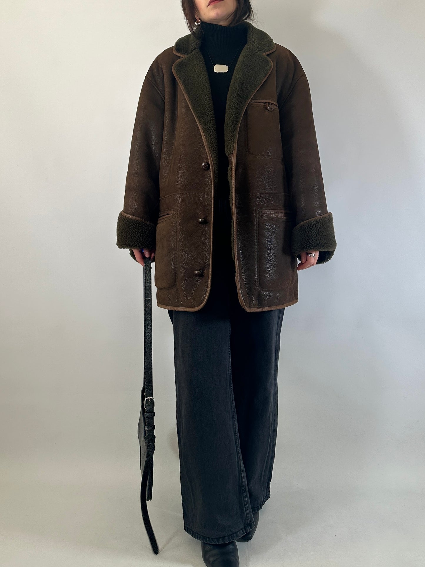 Original vintage wild shearling in brown & green