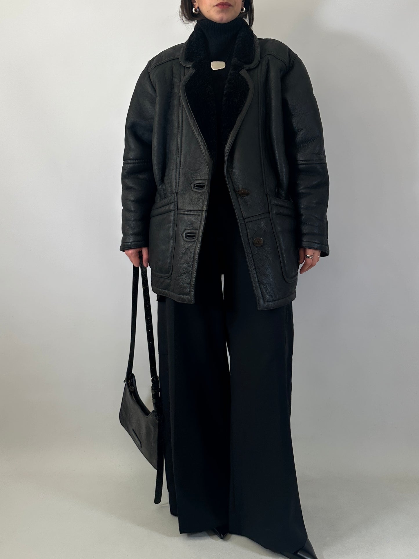 Vintage black shearling coat