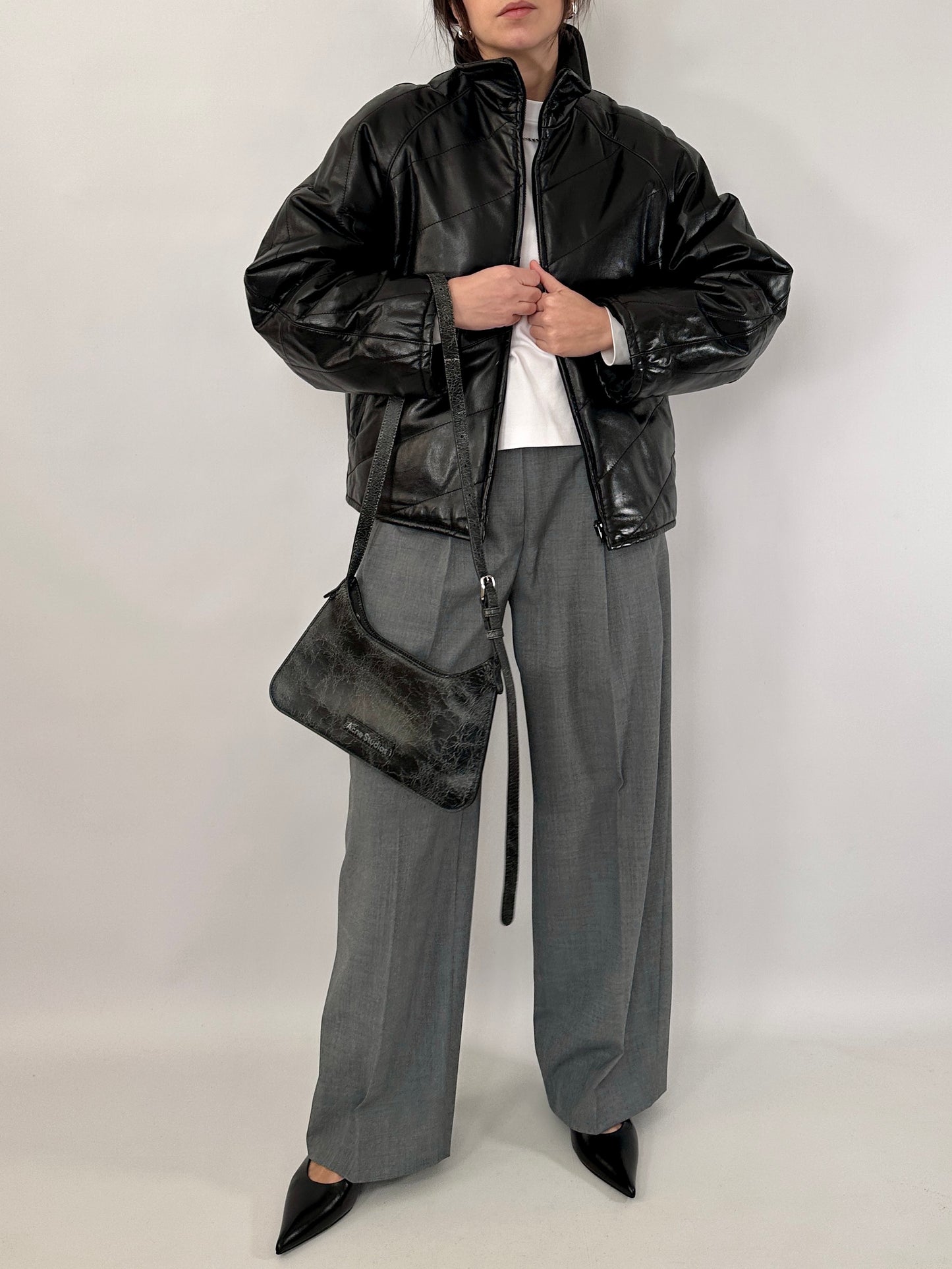 Quilted real leather jacket