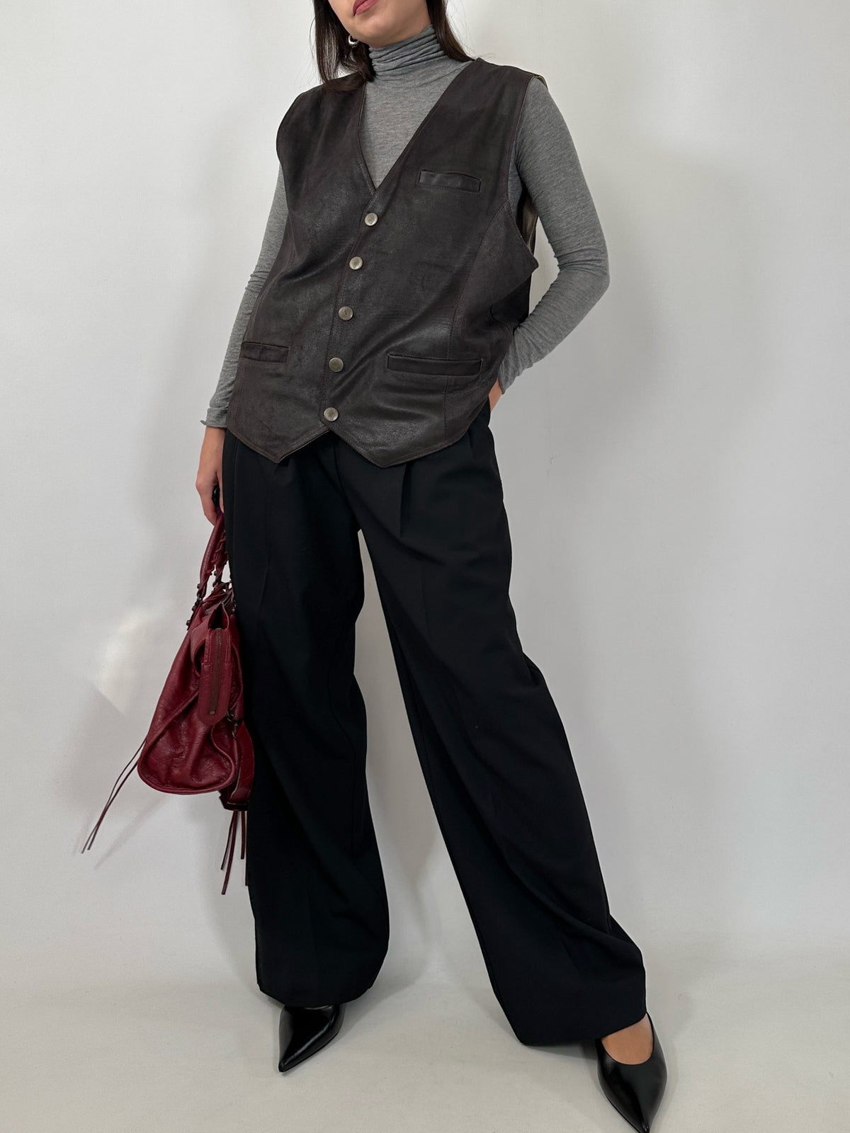 Dark Brown Crackled Leather Vest