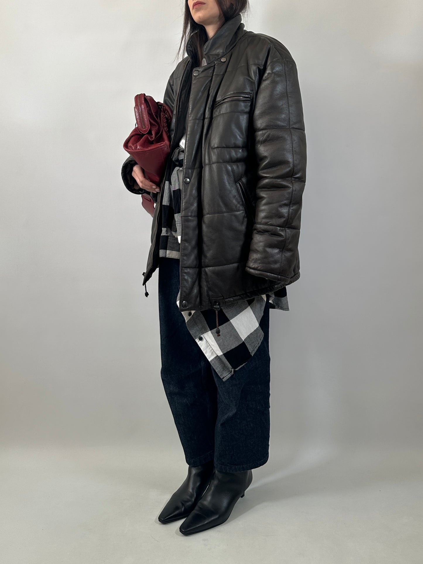 Dark Brown Quilted Leather Jacket
