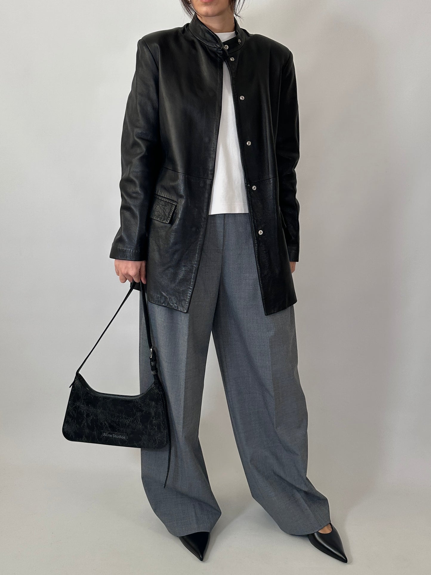 Minimal 90s genuine leather jacket