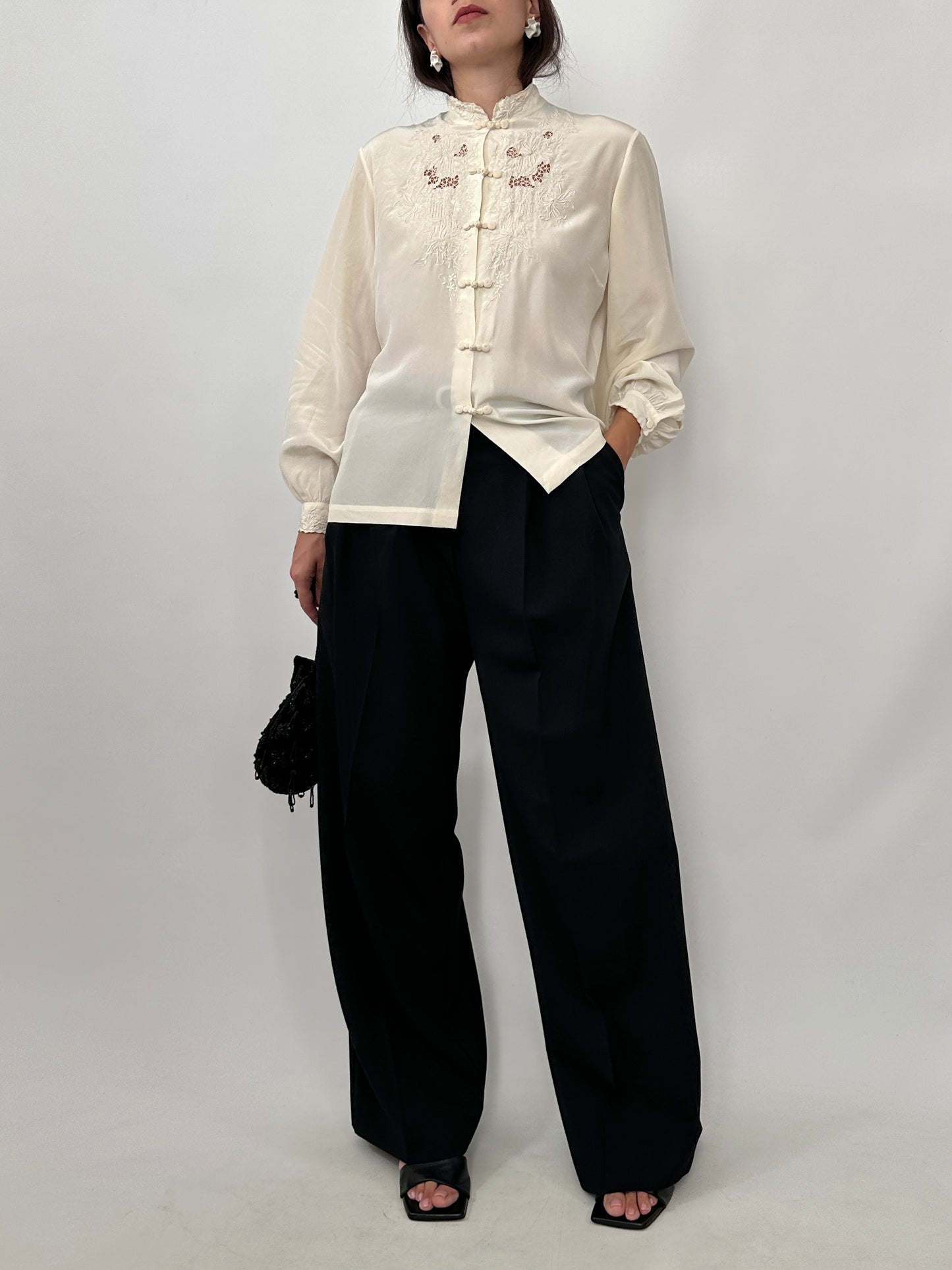 Hand-Embroidered Vintage Chinese Silk Blouse
