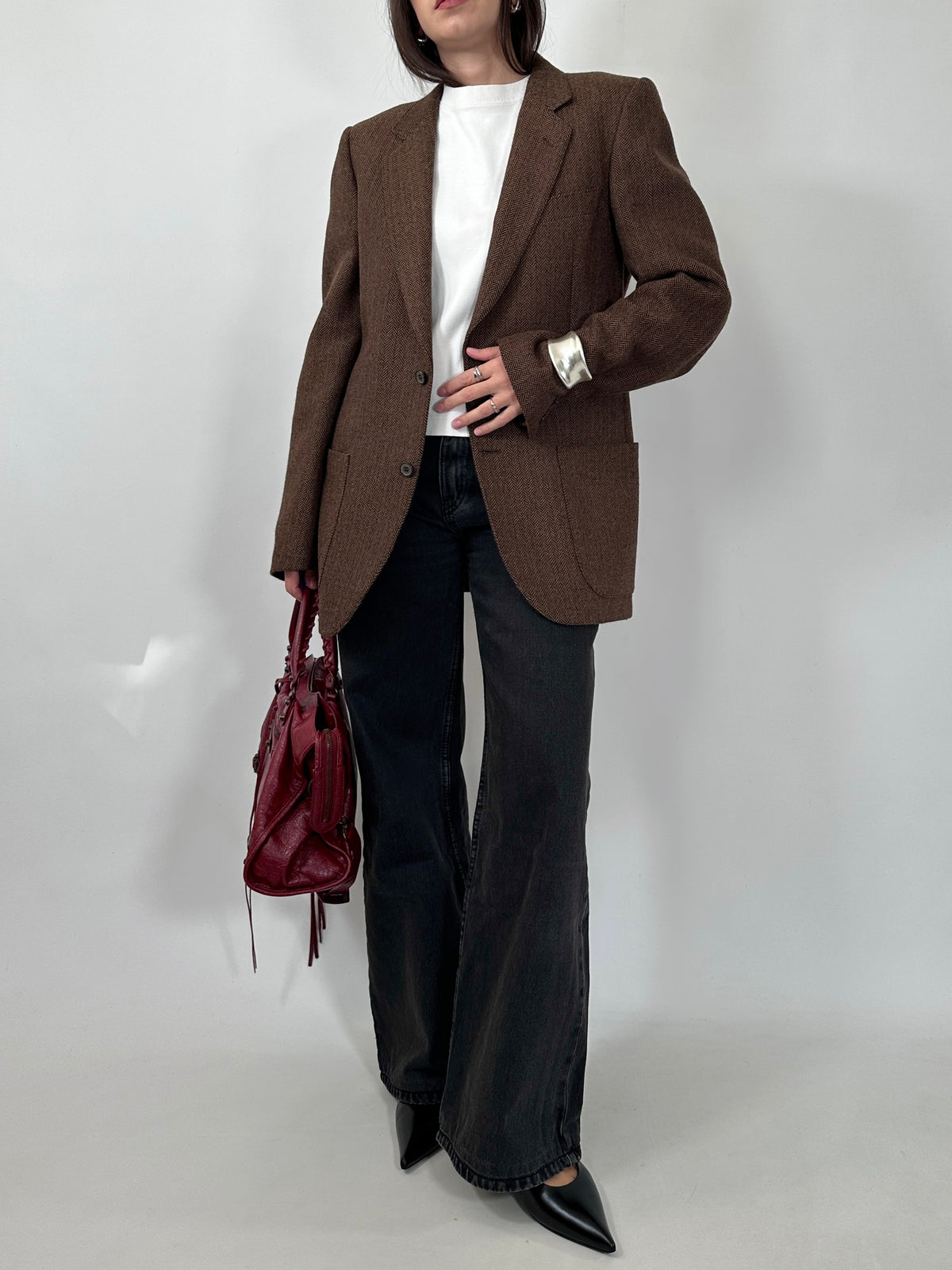 Brown Herringbone Alpaca Blazer