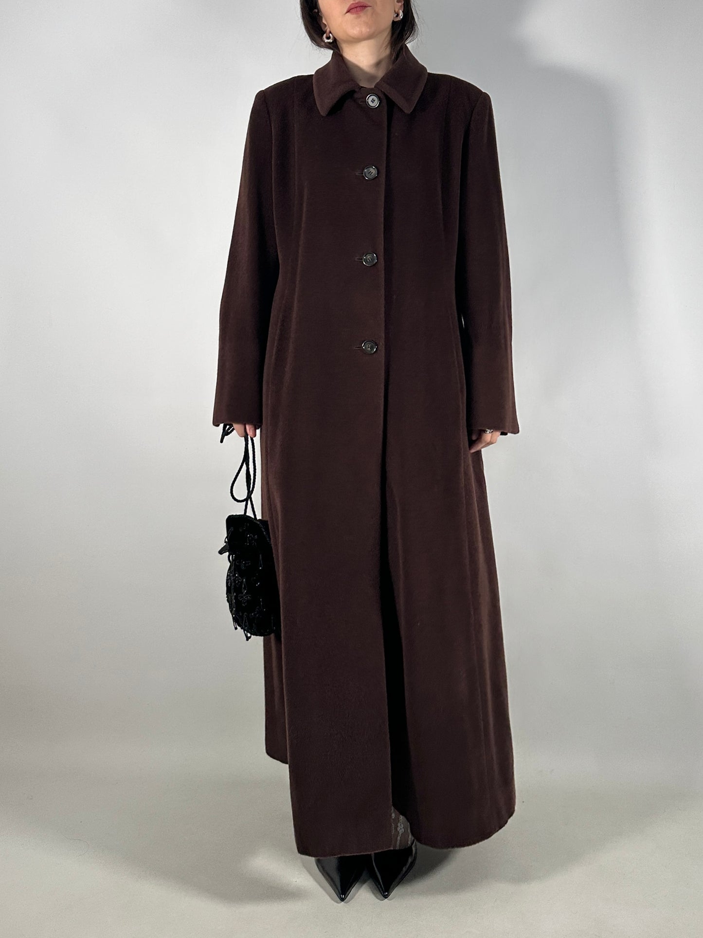 Vintage Extra Long Brown Piacenza Wool Coat