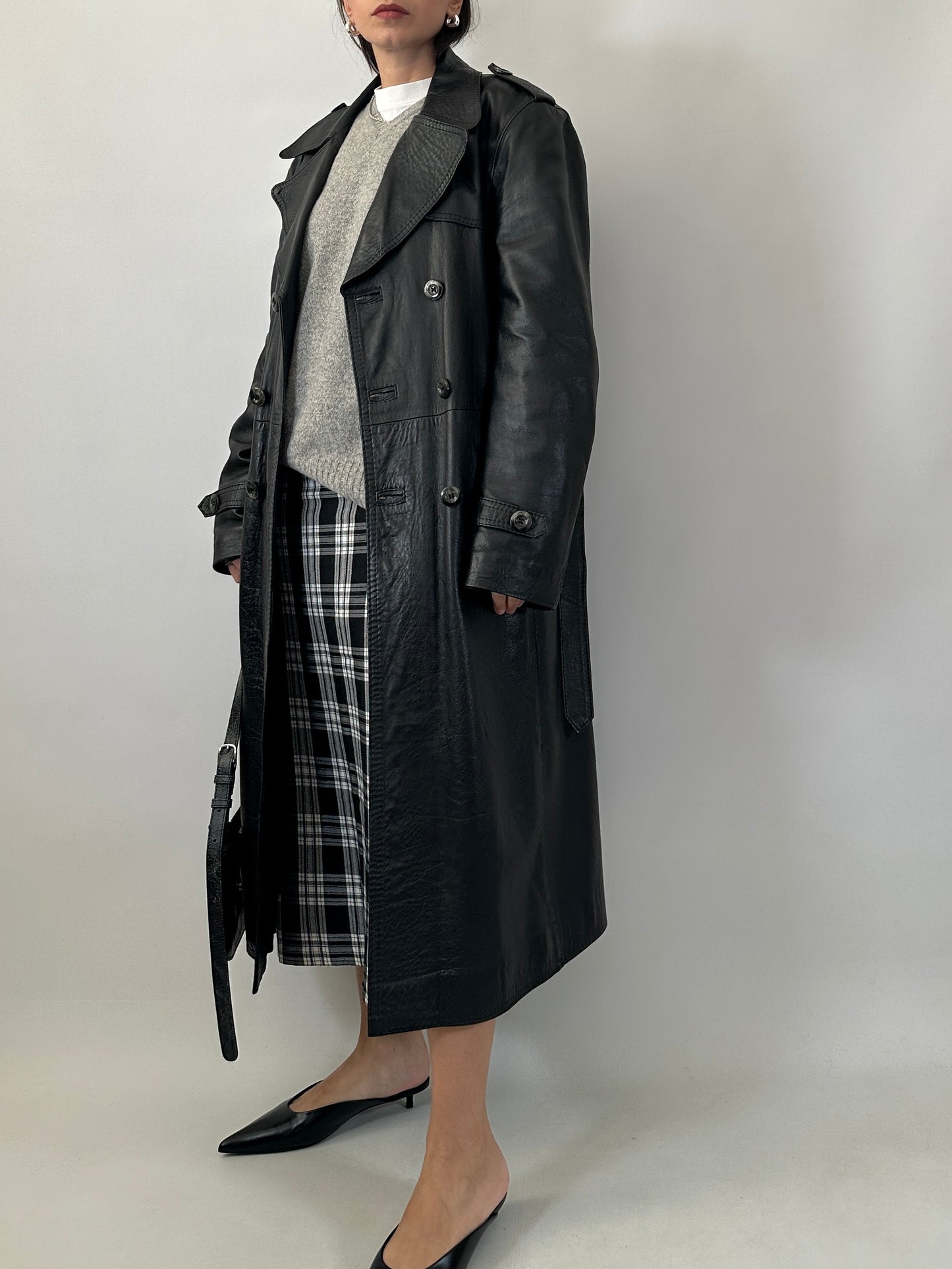 Long soft leather trench coat