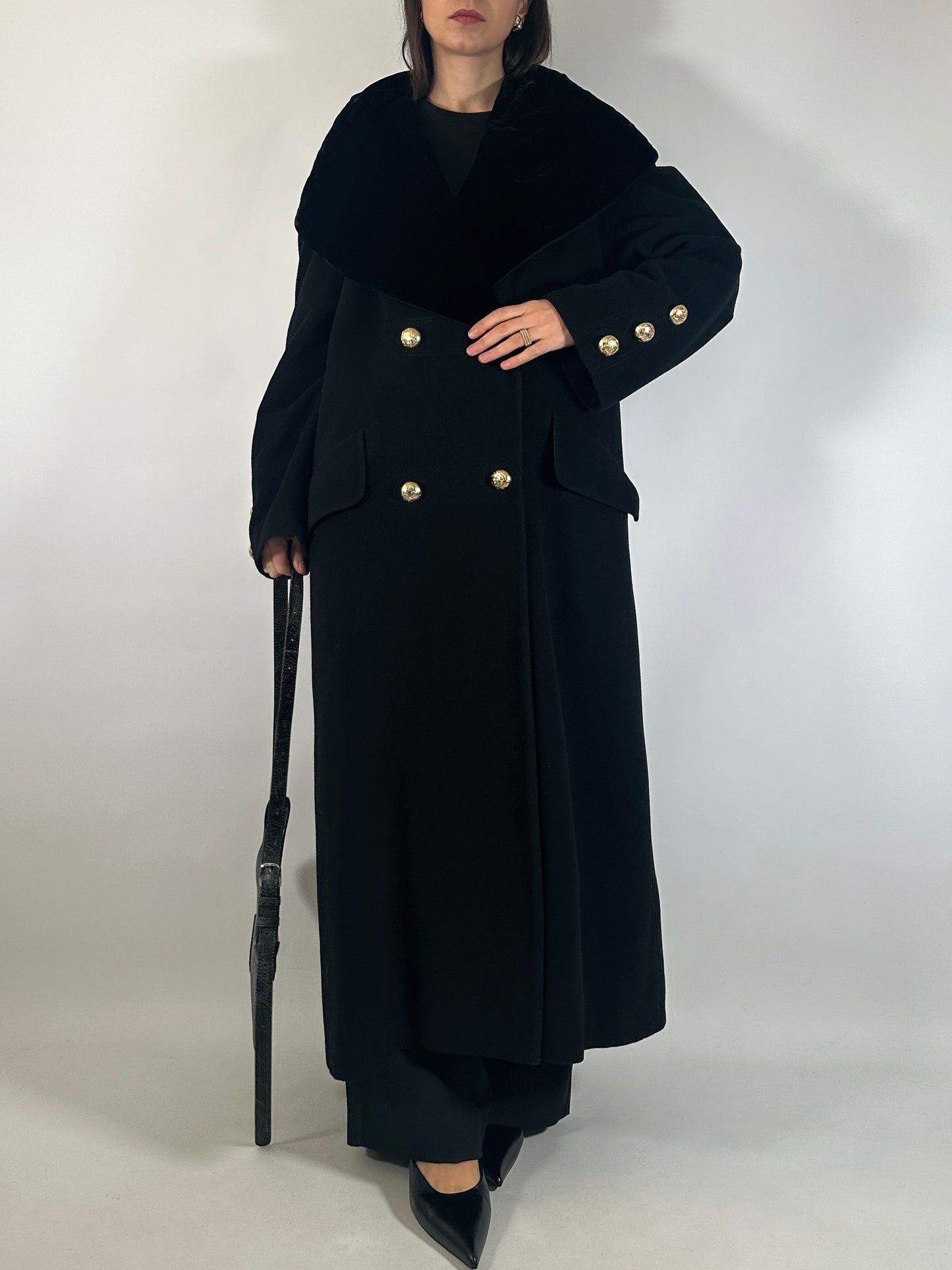 Vintage Wool Coat with Convertible Velvet Collar