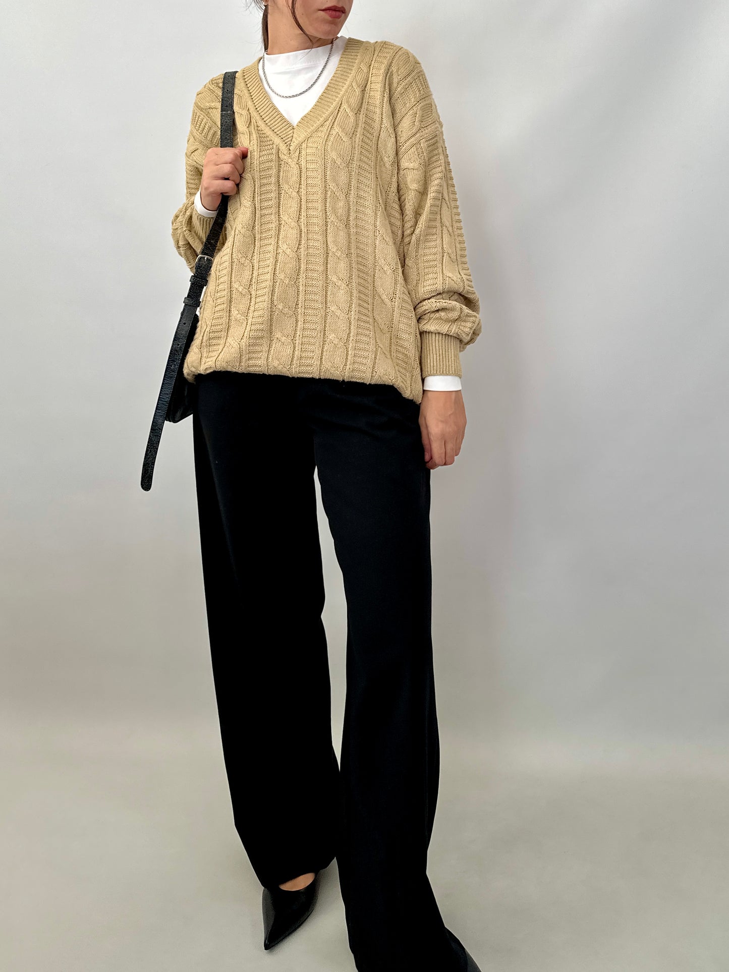 Cable-knit oversized cotton sweater