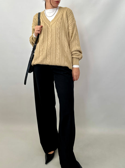 Cable-knit oversized cotton sweater