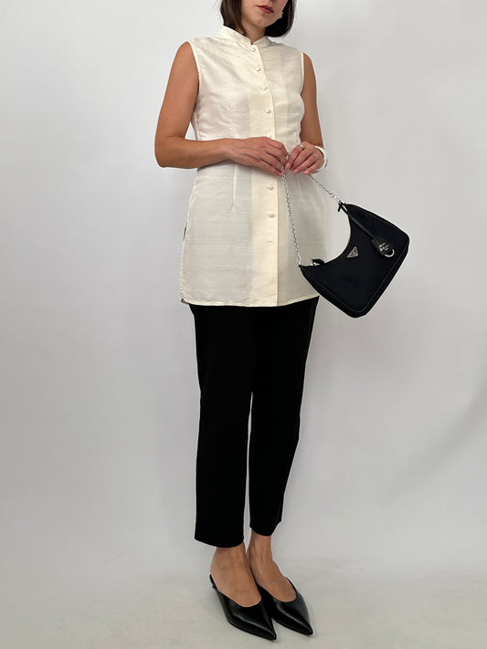 Silk Mandarin Collar Blouse