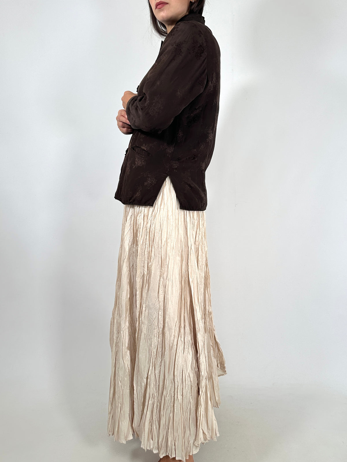 Brown Silk Jacquard Mandarin Jacket
