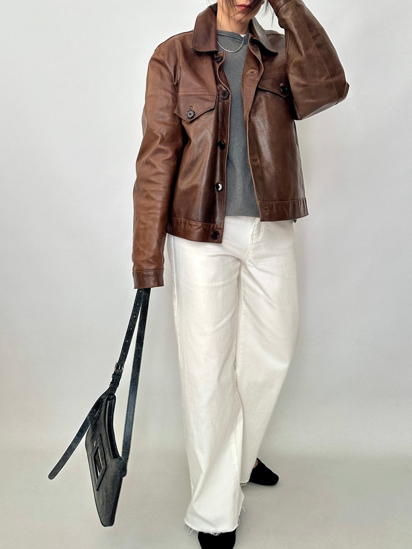 Leather and denim vintage jacket