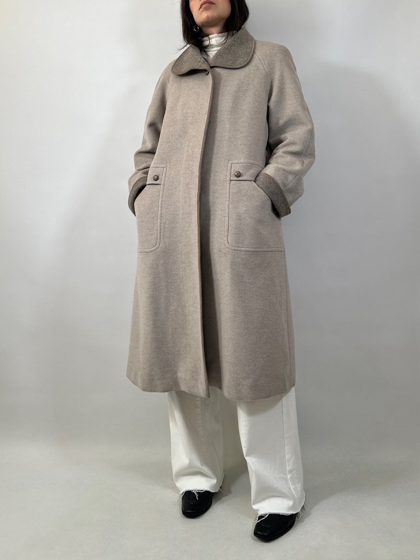 Vintage Wool & Cashmere Coat with Contrast Collar & Cuffs