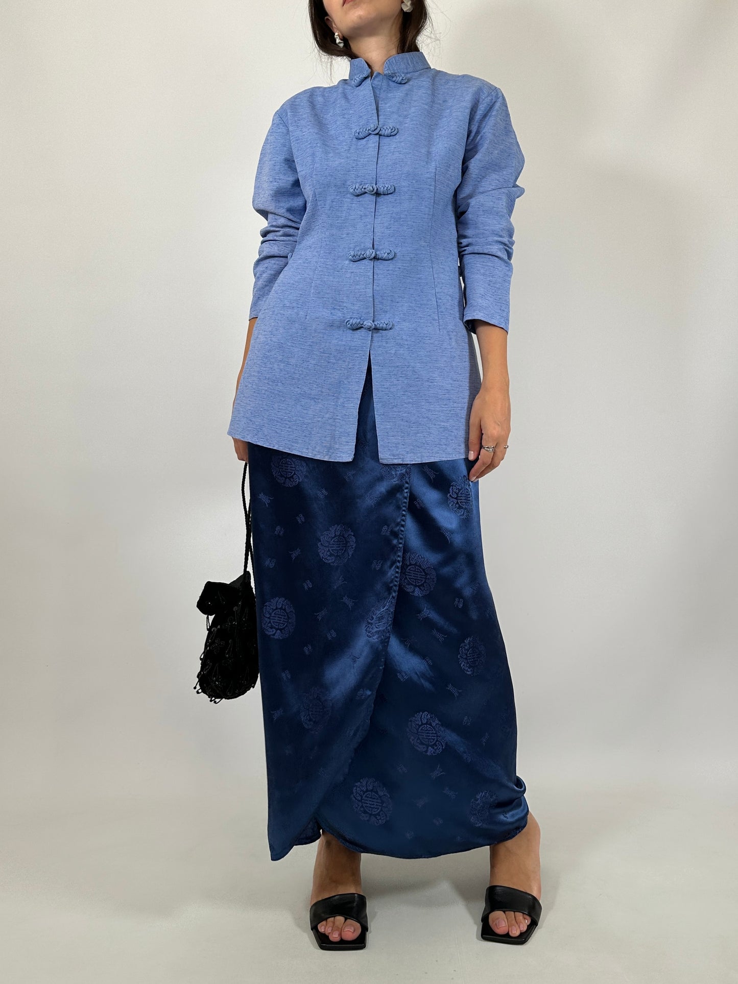 Blue Natural Silk Oriental Shirt