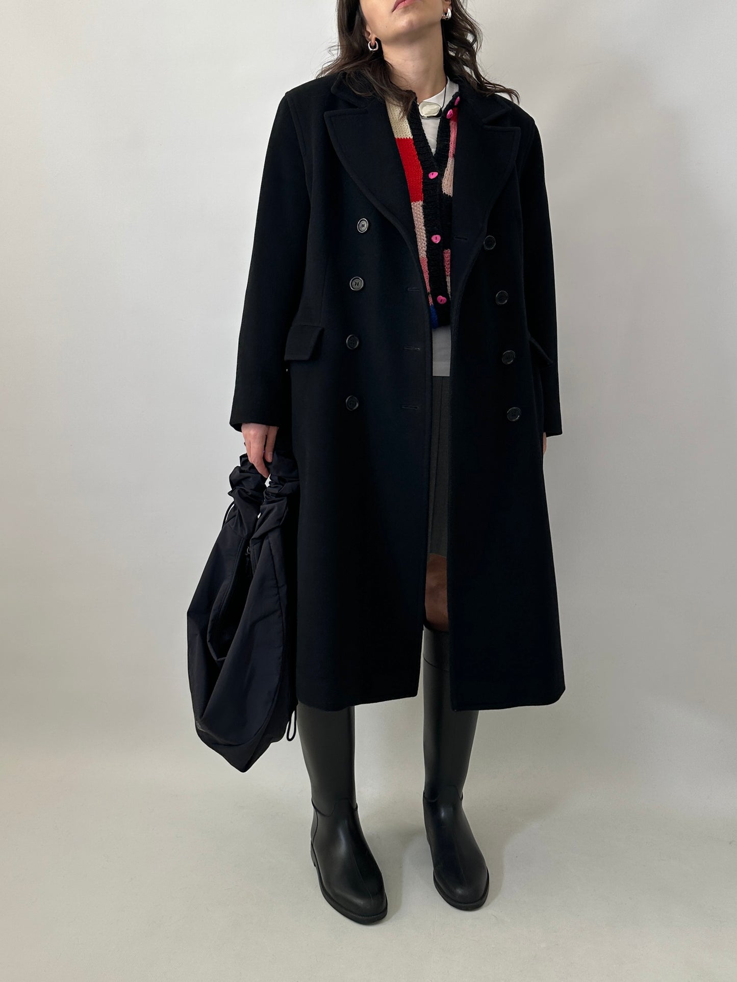 Vintage black pure wool tailored coat