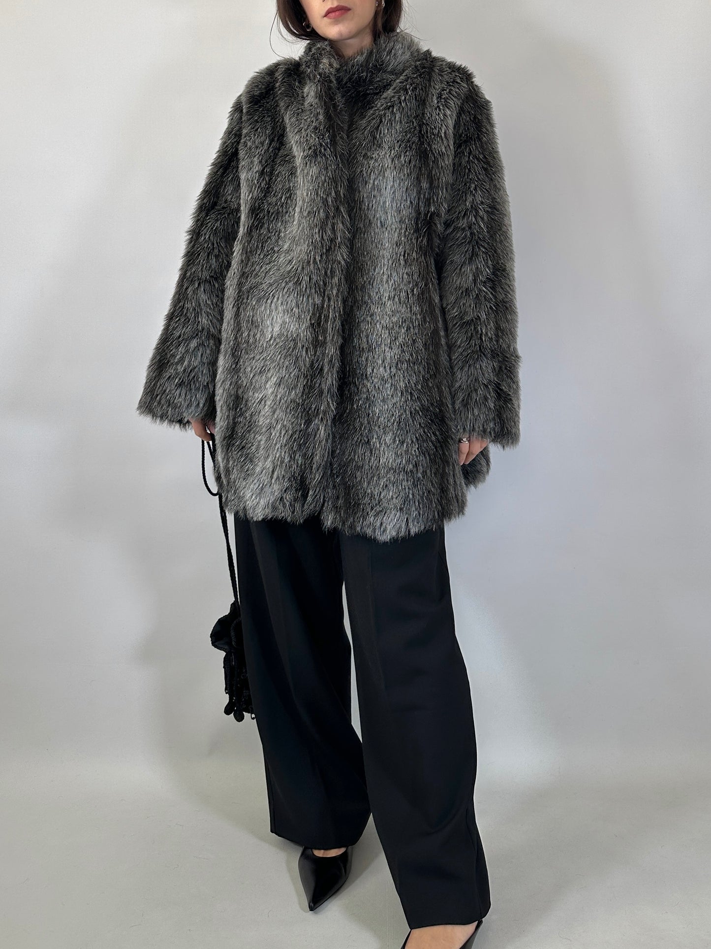 Vintage Grey Faux Fur Coat
