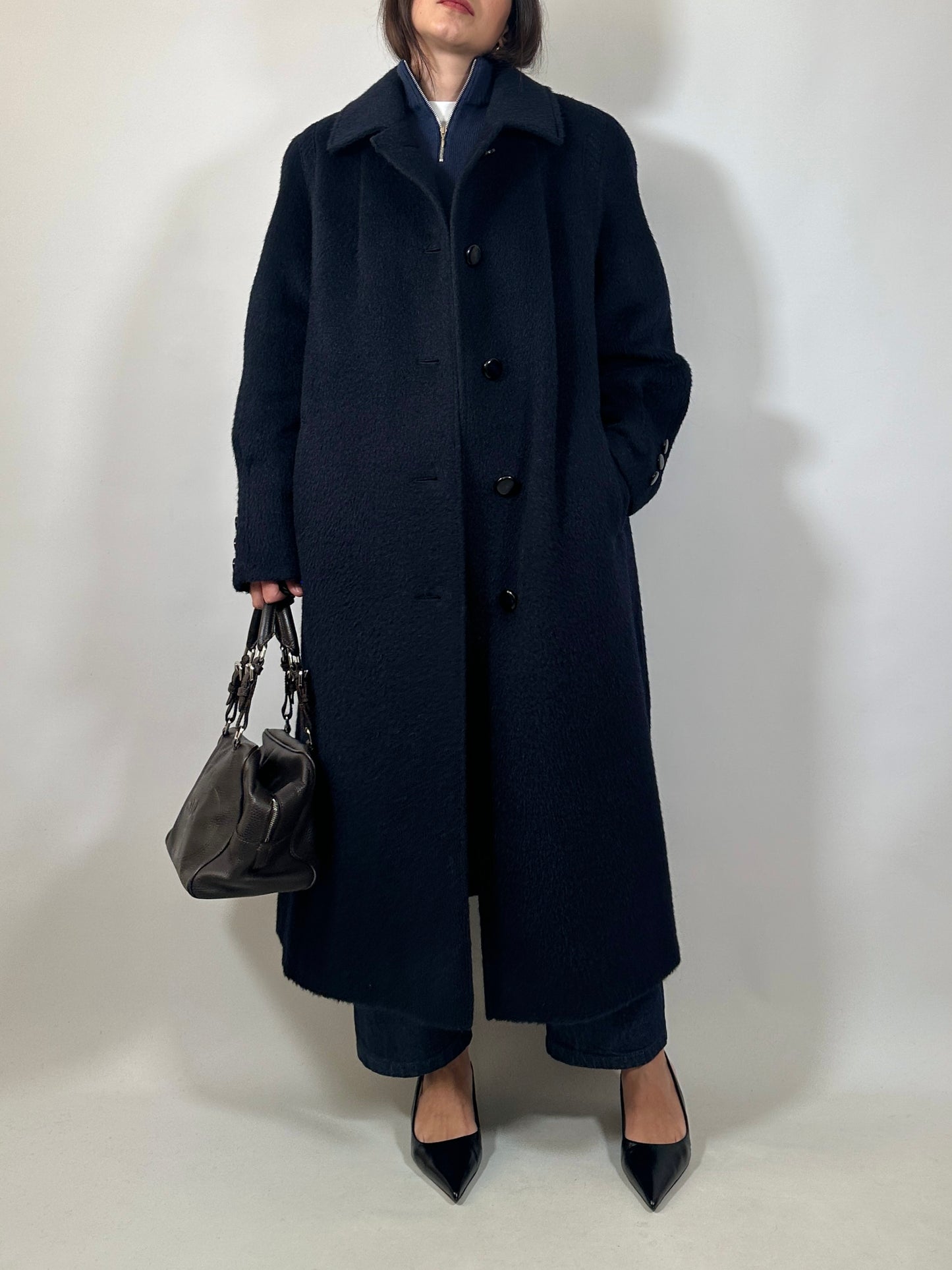 Long Blue Lama and Wool Coat