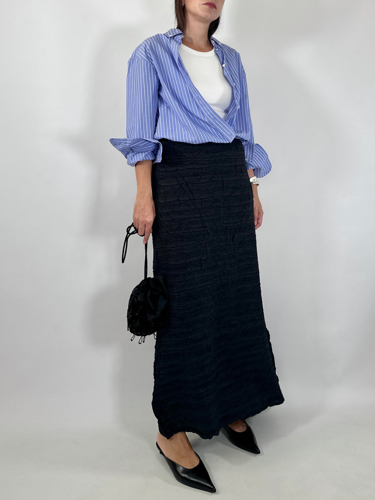Black Crinkled Maxi Skirt