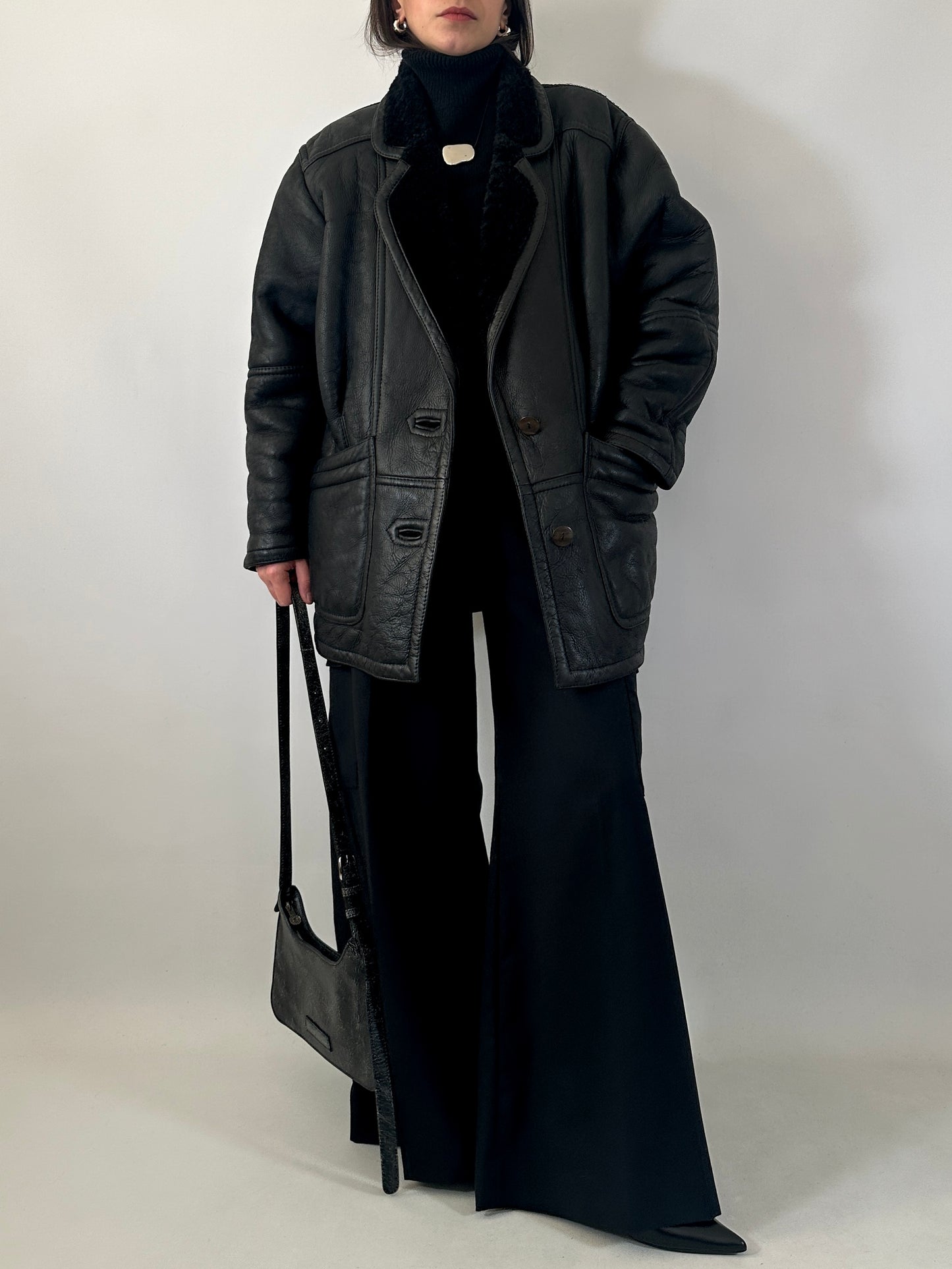 Vintage black shearling coat